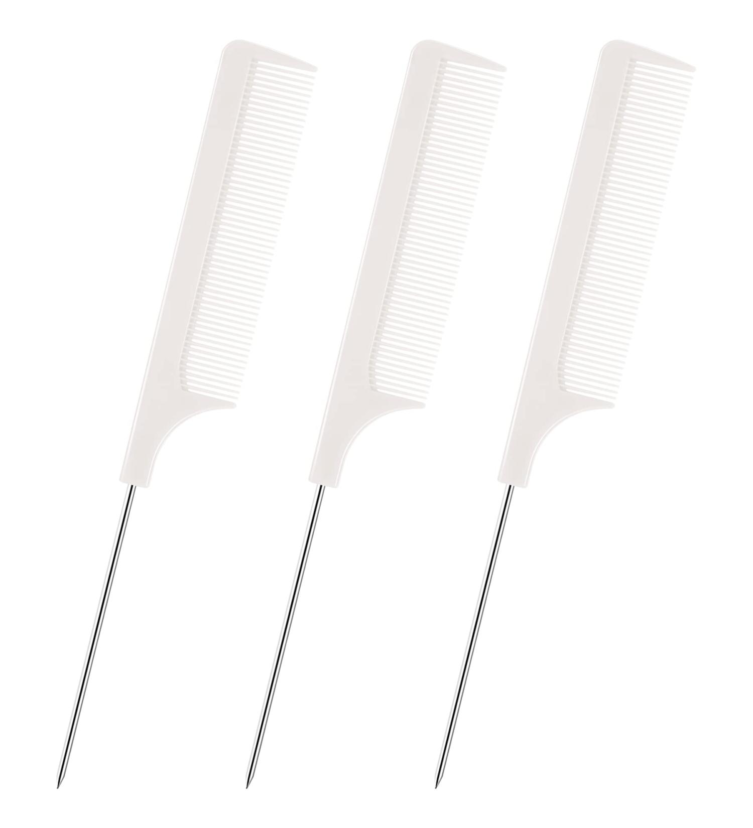 3 Pcs Rat Tail Combs - Stainless Steel Handle Fine Tooth Comb for Women Barber - White - Buy Online on GoSupps.com