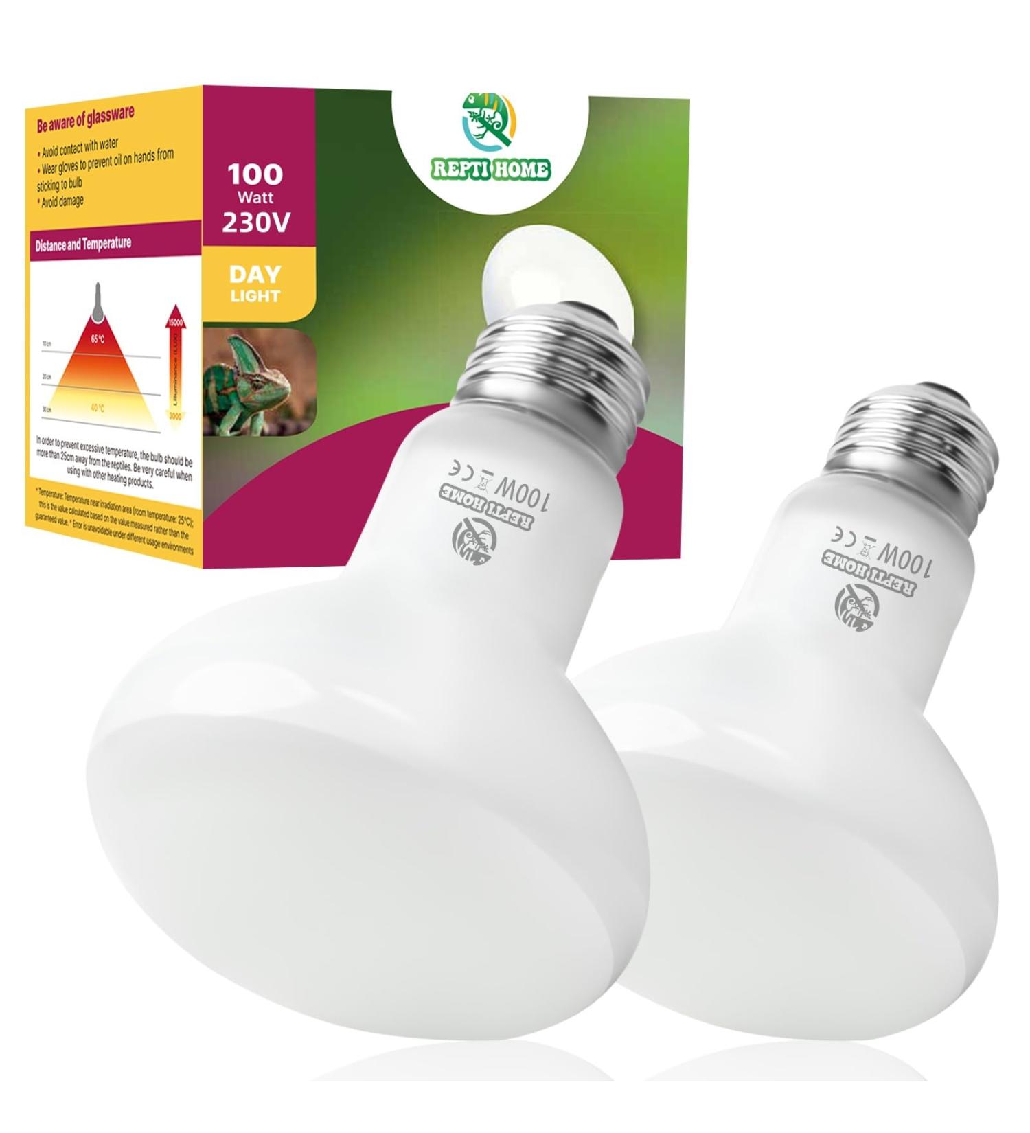 REPTI HOME Reptile Heat Lamp Bulbs 2 Pack 100W Heat Lamp for Reptiles E27 Basking Light Bulb for Vivarium Turtle Lizard Tortoise Bearded Dragon Puppy Chick - Buy Online on GoSupps.com
