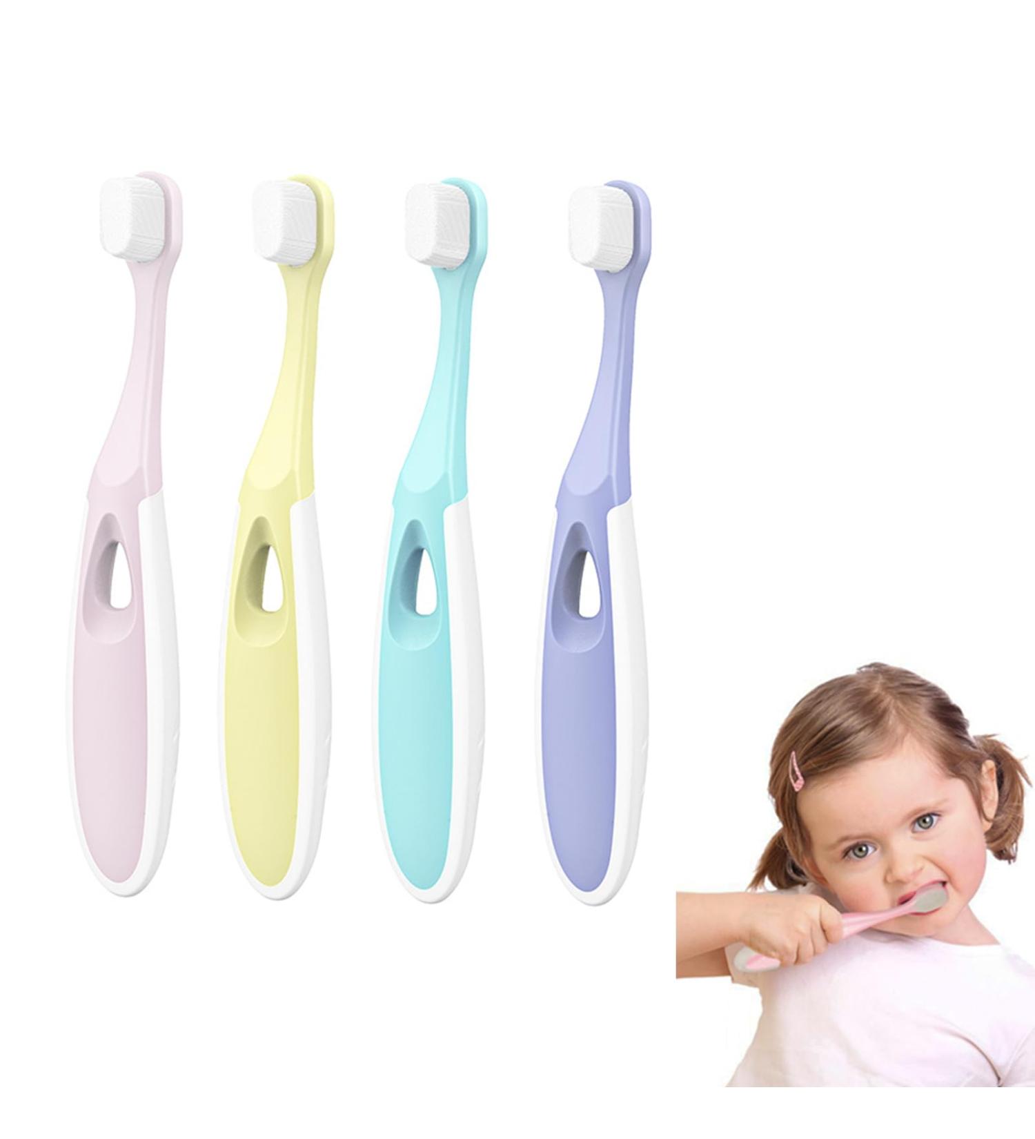 Fainca 4-Piece Soft Baby Toothbrush Set | Nano Toothbrush for Kids 3-12 | Gentle on Sensitive Gums | Yellow Pink Purple Blue - Buy Online on GoSupps.com
