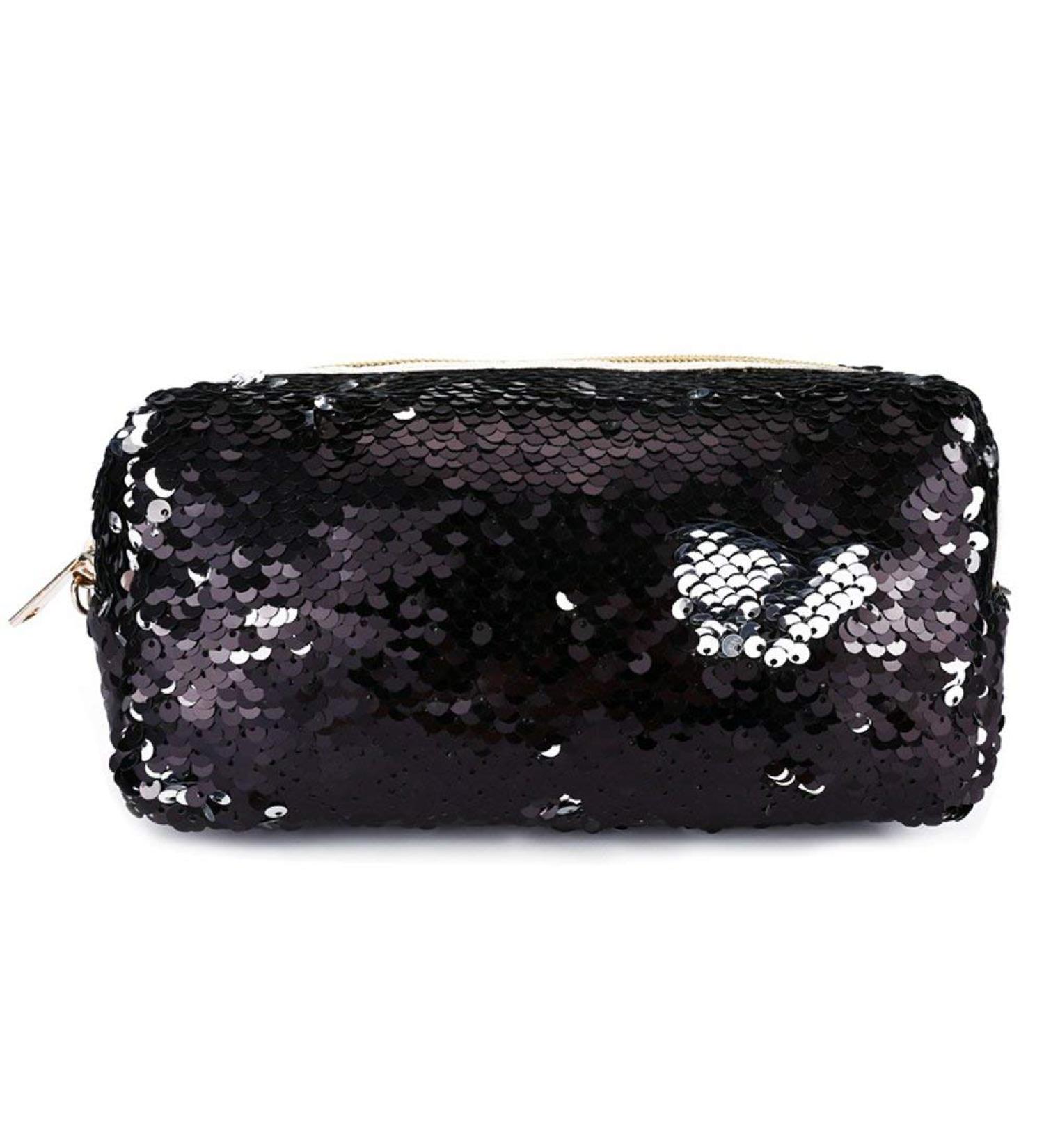 Jawseu Glitter Glossy Black Sequin Pencil Case & Makeup Bag - Big Capacity Travel Wallet for Girls & Women - Buy Online on GoSupps.com
