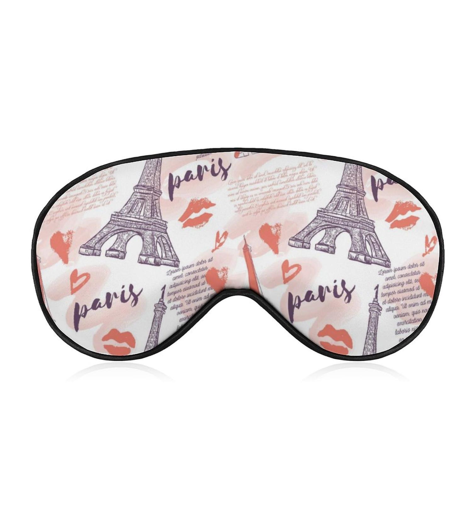Love Kiss Paris Eiffel Tower Sleep Mask - Adjustable Strap, Blocks Light for Night Travel - Men Women Blindfold for Sleeping - Buy Online on GoSupps.com