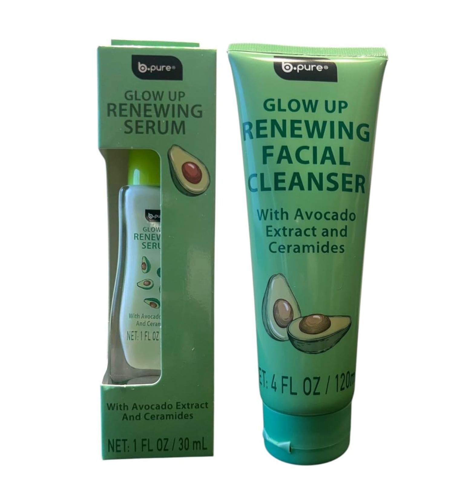Glow up Renewing serum and Renewing Facial Cleanser with Avocado extract ceramides 1 and 4 FL OZ - Buy Online on GoSupps.com