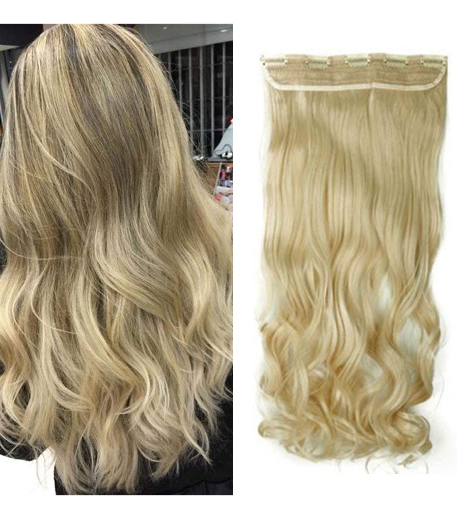 SEGO 27 Curly Wavy Clip in Hair Extensions for Women - Bleach Blonde One Piece 5 Clips Synthetic Hairpiece - Buy Online on GoSupps.com