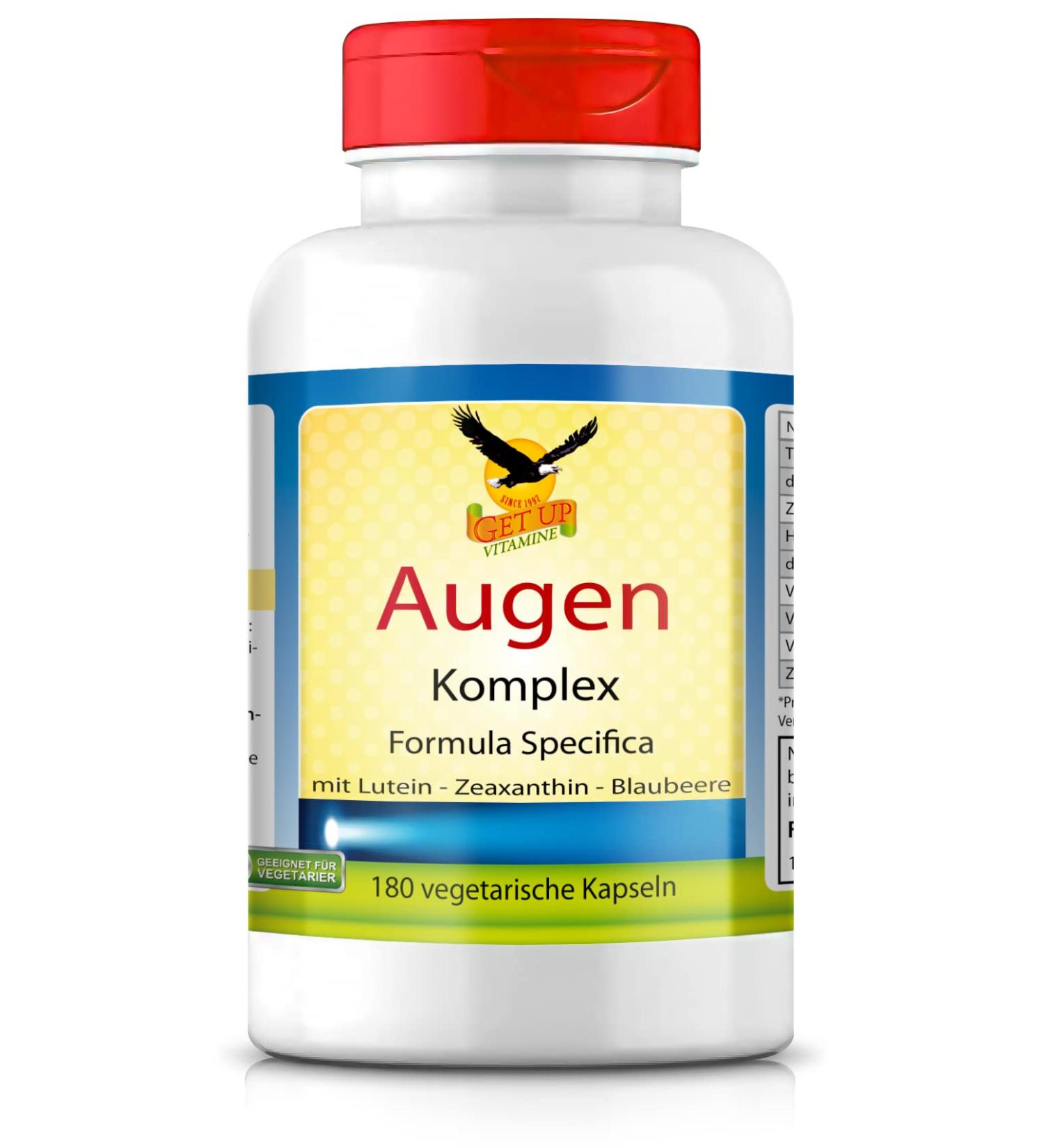 Get Up Eyes Complex - Vegan Formula with Vitamins A E C Lutein Zeaxanthin Blueberry Extract & Zinc | 180 Capsules | International Shipping Available - Buy Online on GoSupps.com