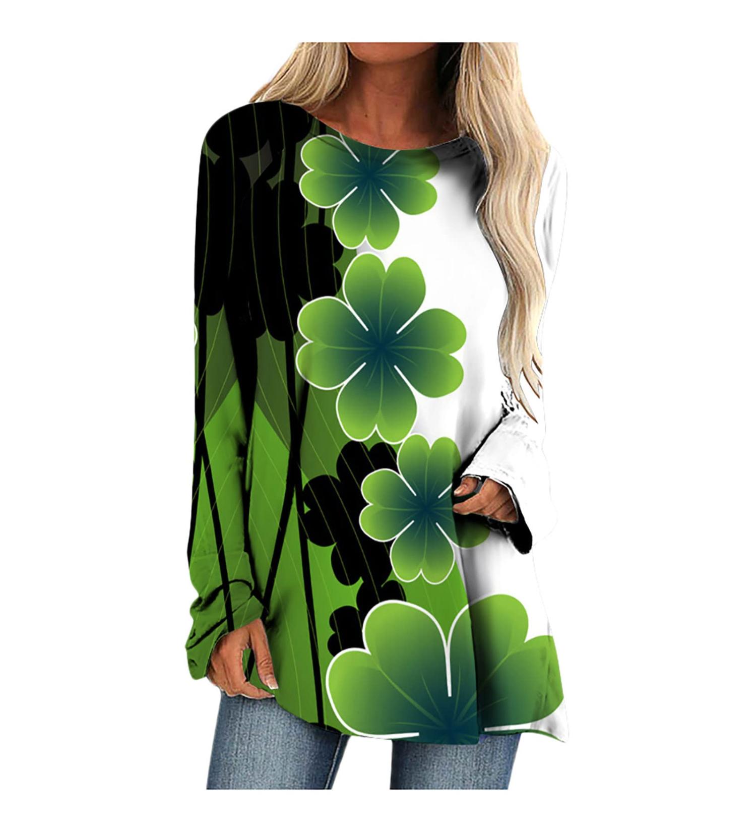 Womens St. Patrick's Day Printed Crewneck Sweatshirt - Casual Loose Long Sleeve Pullover Top - Buy Online on GoSupps.com