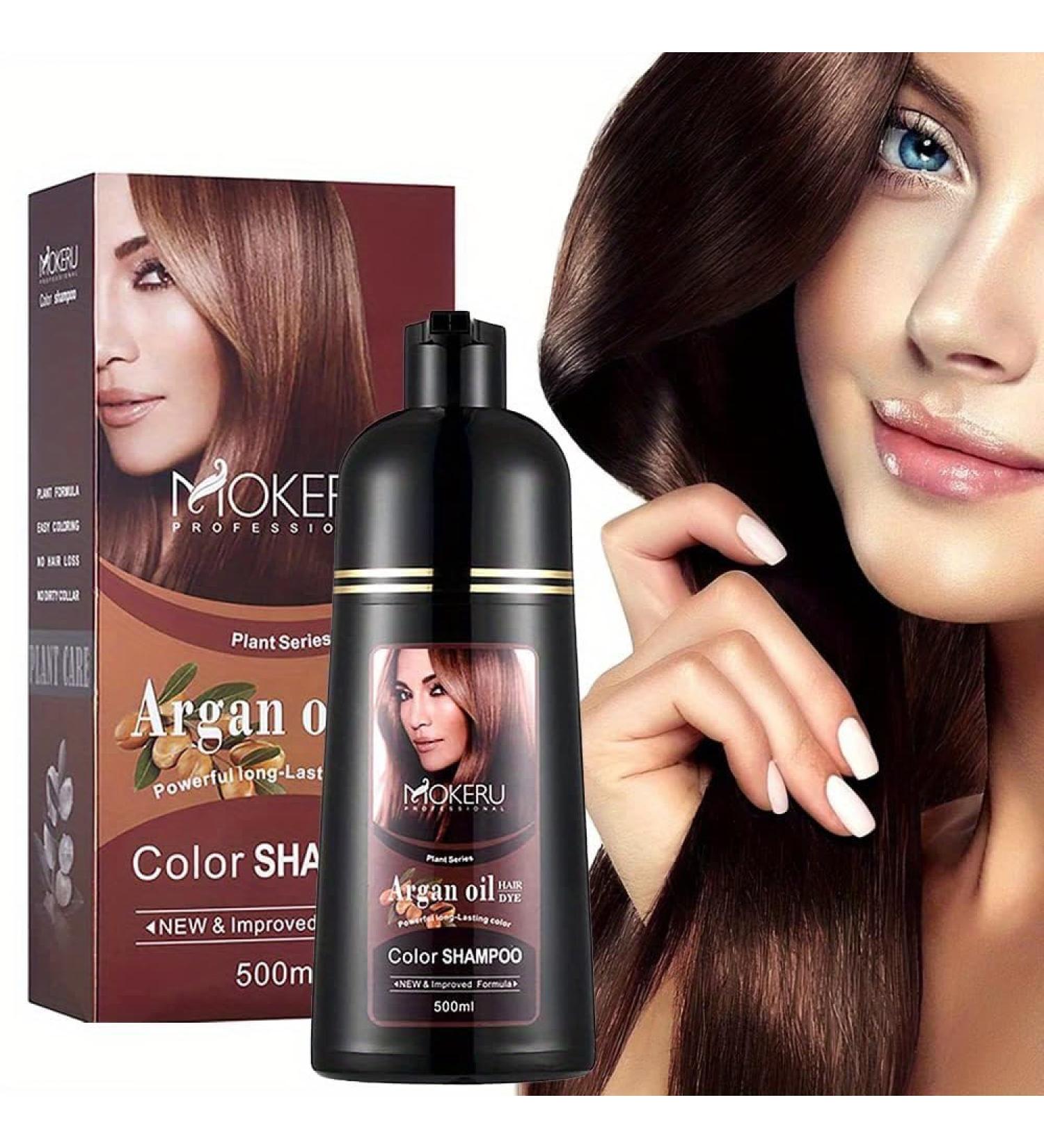 500ML Argan Oil 3-in-1 Hair Color Shampoo for Gray Hair - Light Brown Instant Dye for Men & Women - Buy Online on GoSupps.com