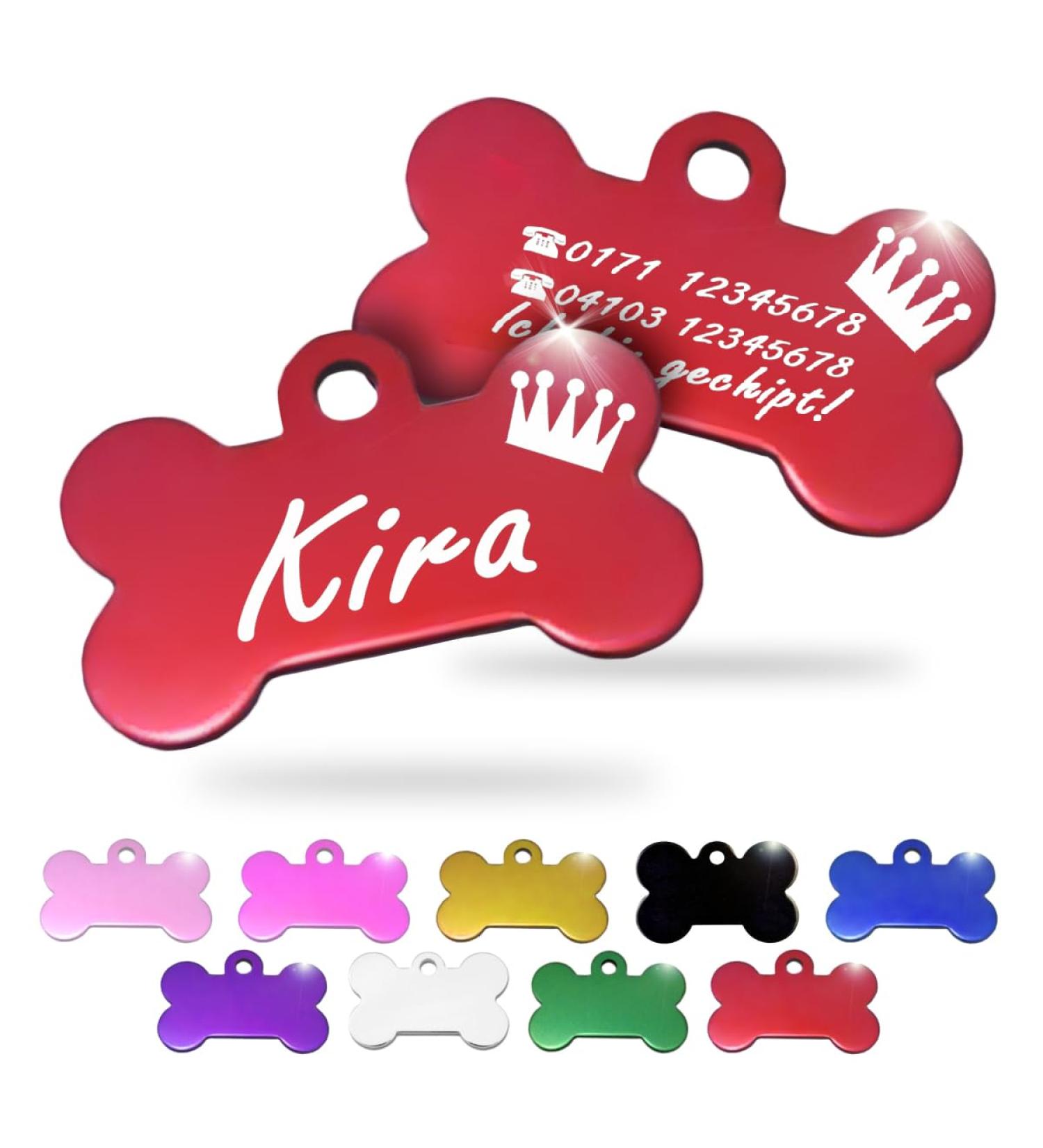 Personalized Bone-Shaped Pendants for Dogs & Cats | Ibera Gifts - Custom Engraved Dog Collars & Neck Bands (Red Crown) - Buy Online on GoSupps.com