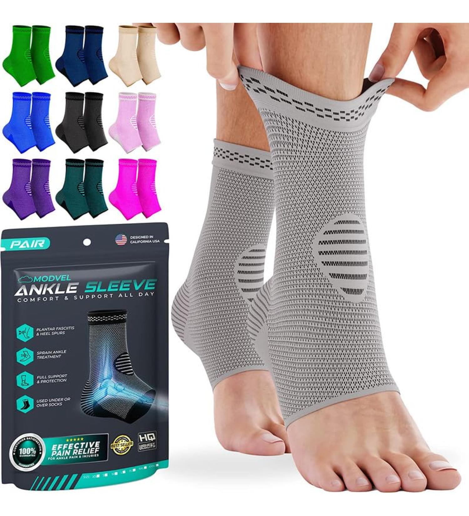 Modvel Foot & Ankle Brace Socks - Compression Sleeve for Sprained Ankle Support | Tendonitis & Arthritis Relief for Men & Women - Light Grey Small - Buy Online on GoSupps.com