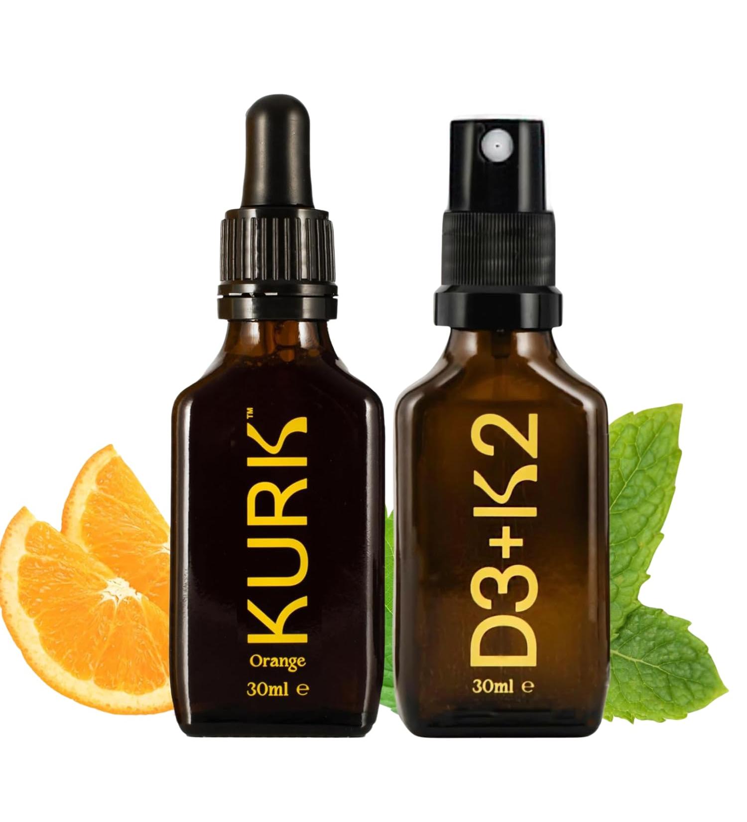 High Strength Liquid Curcumin Oil from Turmeric (Orange 1 Fl Oz) and Vitamin D3 K2 Oral Spray (Peppermint 1 Fl Oz) Bundle - Buy Online on GoSupps.com
