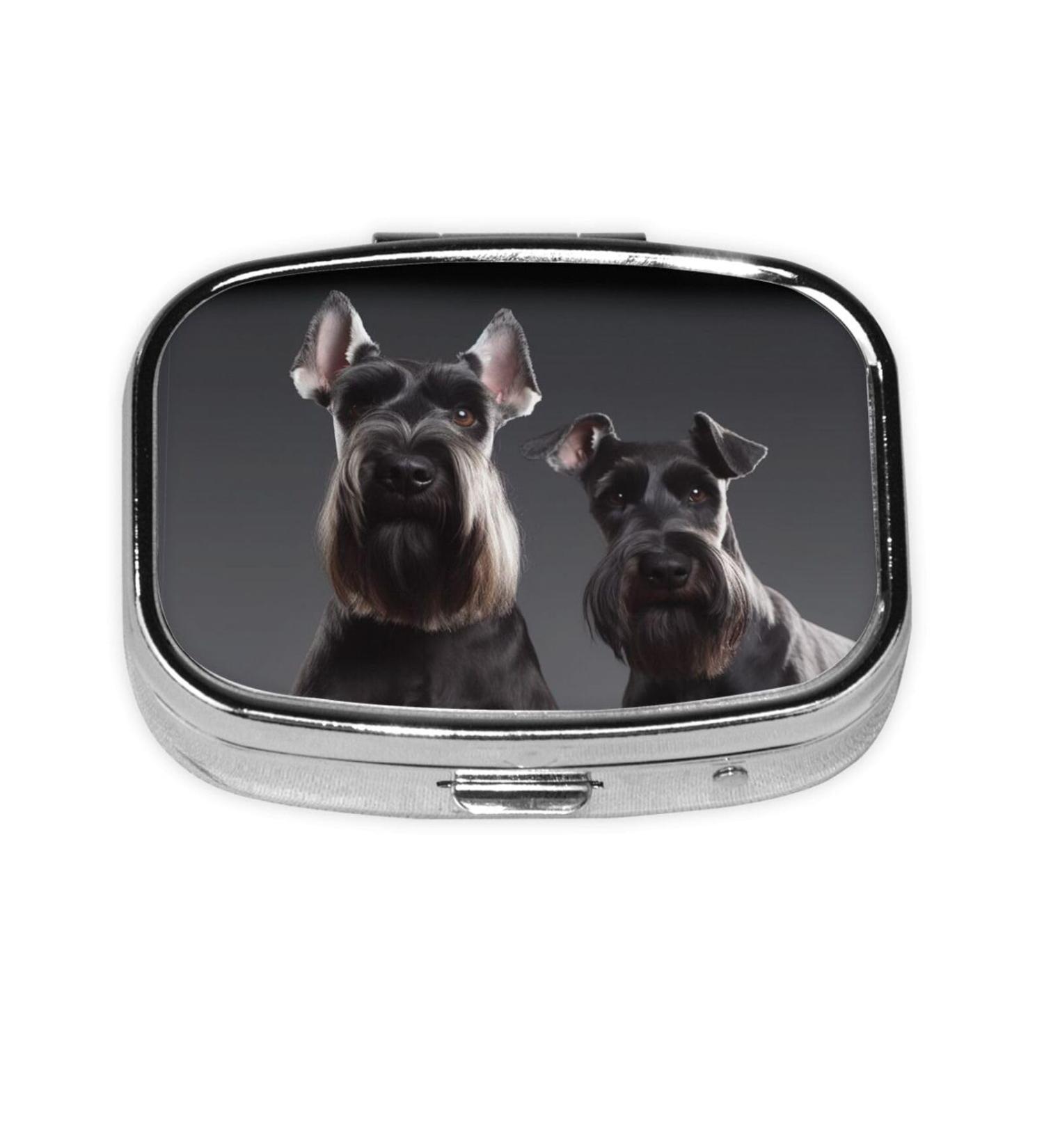 Cute Schnauzer Dog Pill Case | 2 Compartment Travel Pill Organizer | Small Purse Pill Box Gift - Buy Online on GoSupps.com