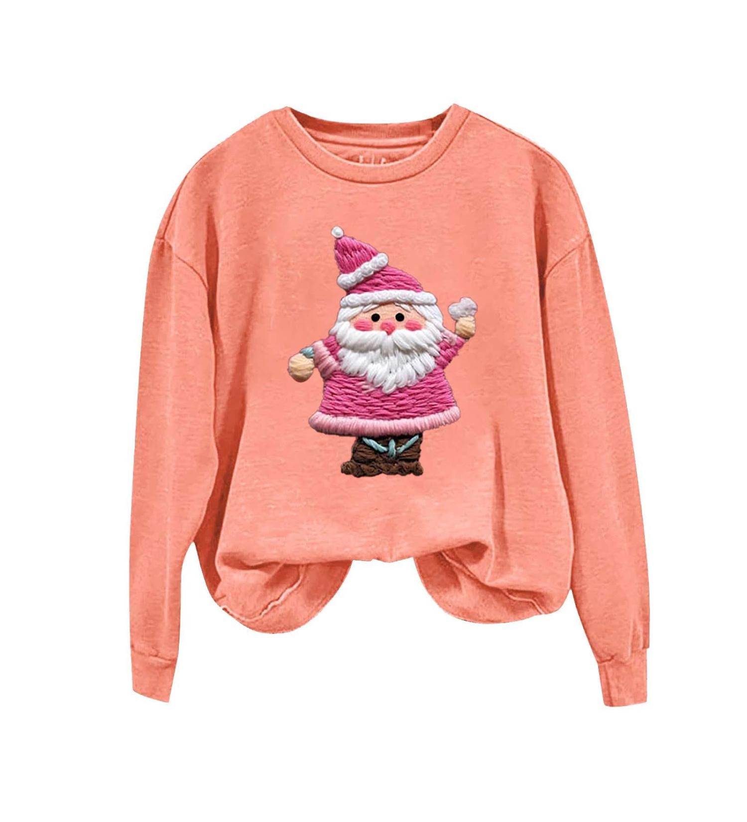 Plus Size Women Pink Christmas Tree Graphic Merry Christmas Sweatshirt Xmas Christmas Long Sleeve Casual Pullover Tops Large New Release04_orange - Buy Online on GoSupps.com