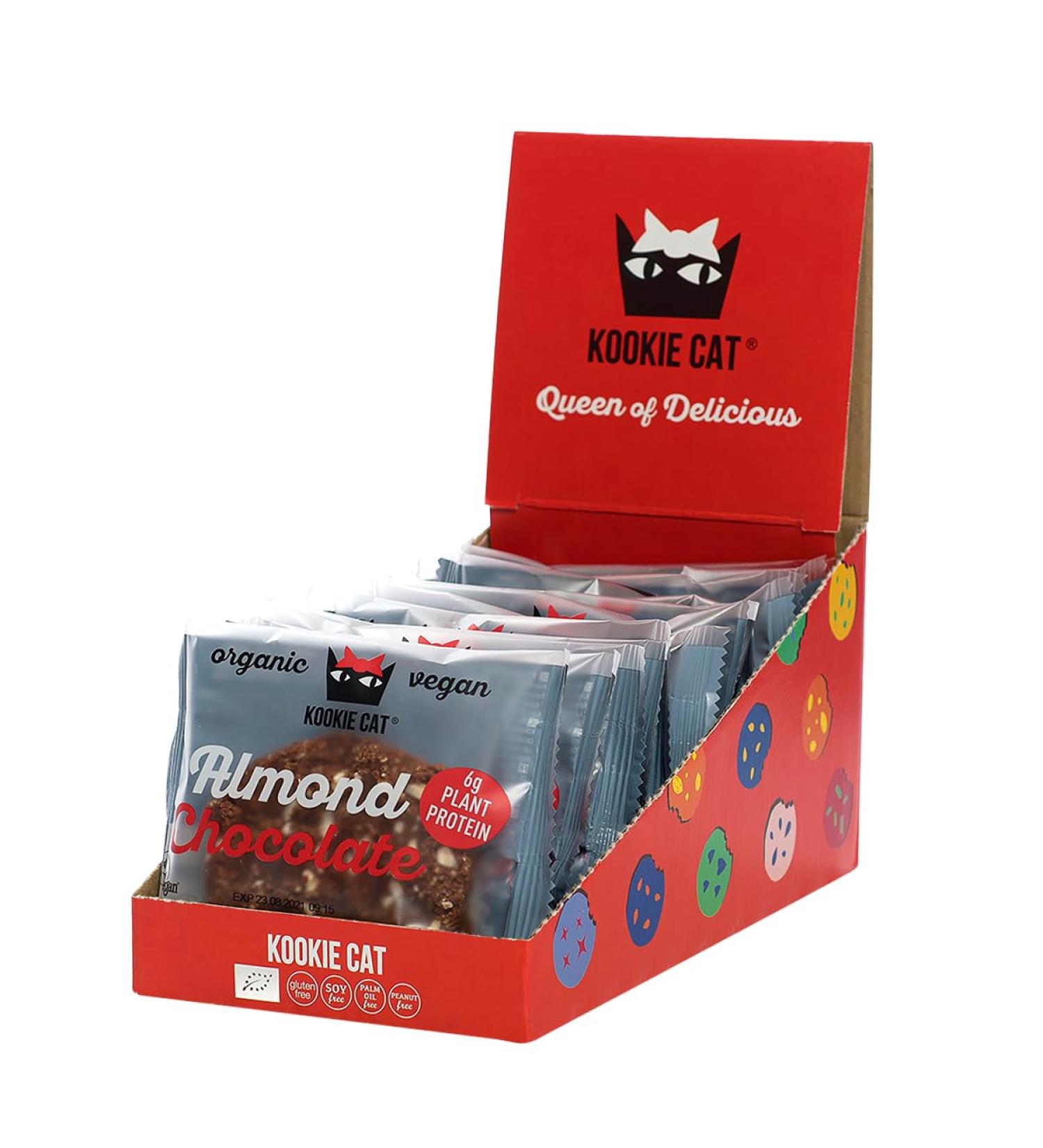 Kookie Cat Almond & Chocolate - Individually Wrapped Vegan Biscuits Gluten Free Soya Free Organic Almond & Oat - 12 X 50g Multipack - Buy Online on GoSupps.com