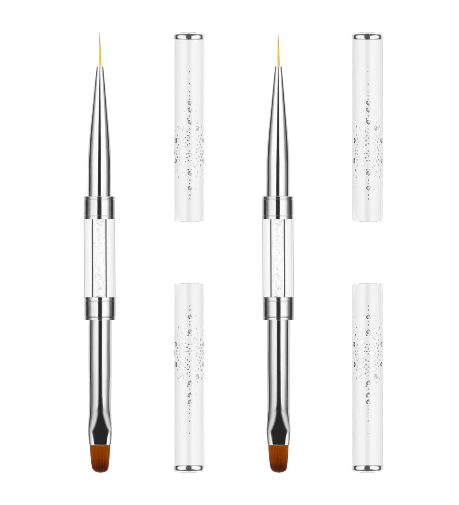 Thinp 2 Pcs Double Ended Nail Art Brushes - Builder Gel Liner & French Tip Brushes with Rhinestone Handle for Perfect Nail Design - Buy Online on GoSupps.com