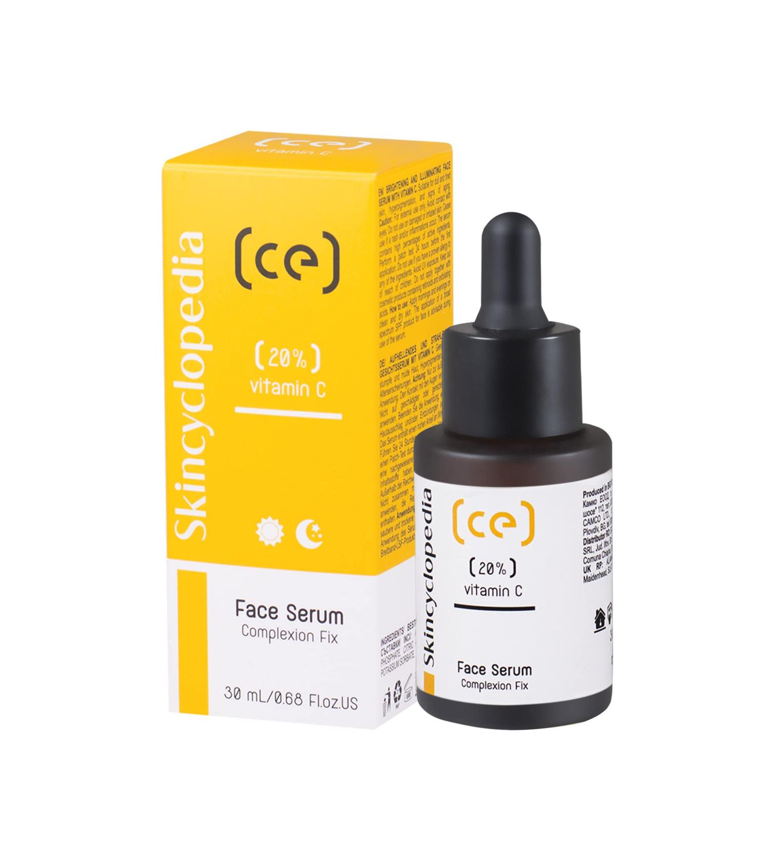 Skincyclopedia 20% Vitamin C Serum with Hyaluronic Acid - Spot Treatment for Acne Prone Dry and Oily Skin - Illuminating Face Moisturiser for Men and Women 30ml - Buy Online on GoSupps.com