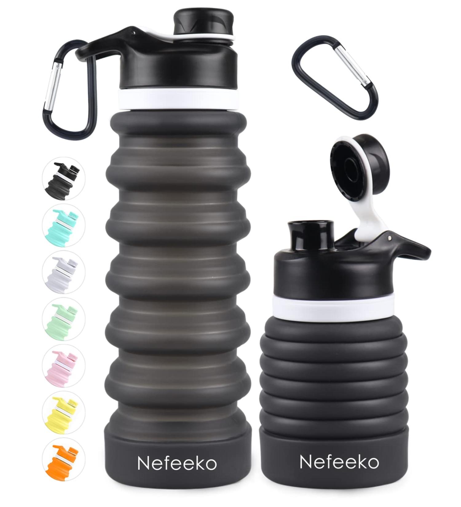 Nefeeko 26oz Collapsible Water Bottle | Silicone Foldable & Leakproof | BPA Free | Portable Sport Bottle with Carabiner | Ideal for Travel, Camping, Hiking - Buy Online on GoSupps.com