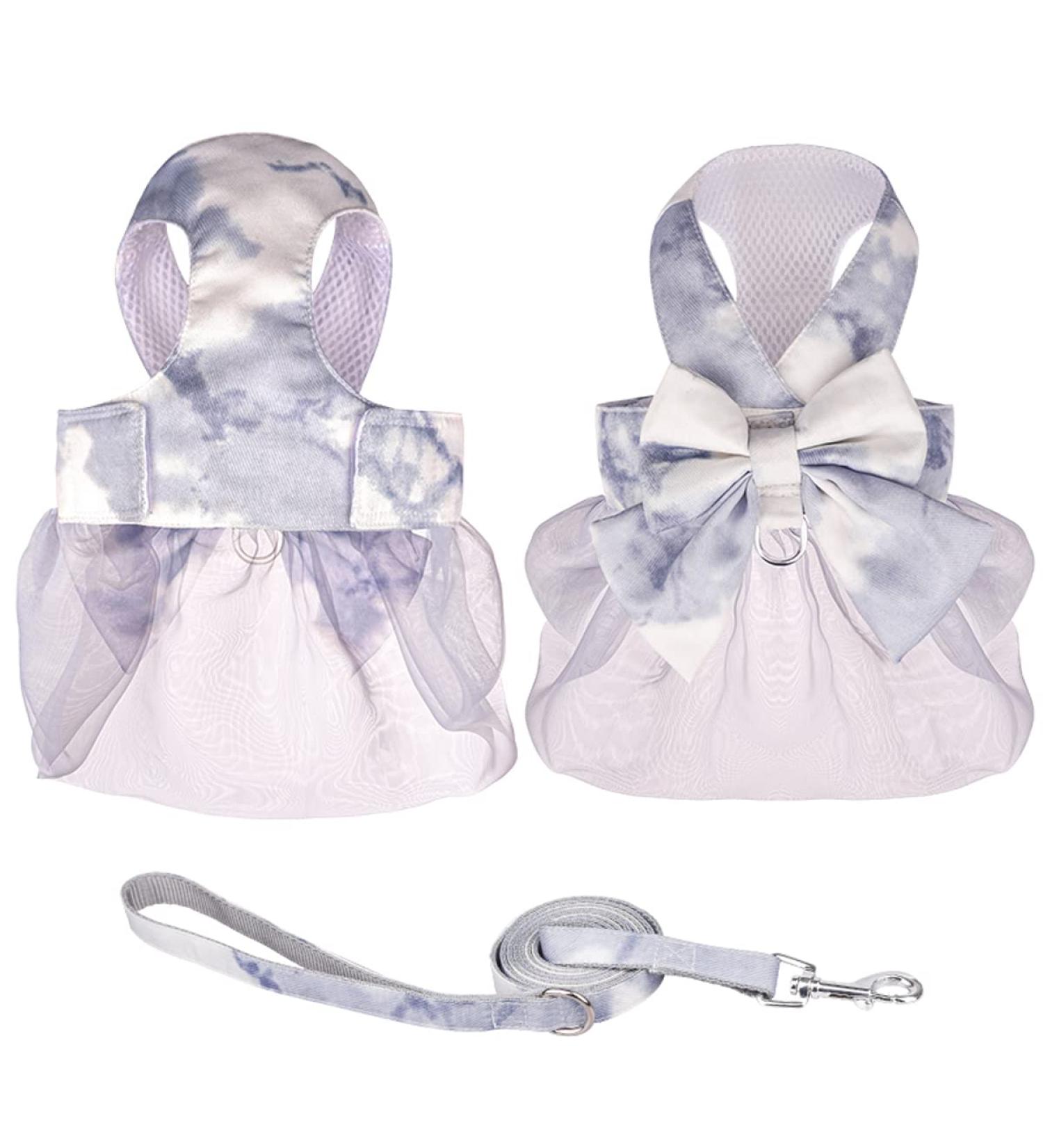 Dog Harness Dress with Leash Set Princess Dog Tutu Skirt for Small Dogs Girl Cute Bow Puppy Dresses Pet Clothes Doggie Outfits Apparel (XS Grey) XS Grey - Buy Online on GoSupps.com