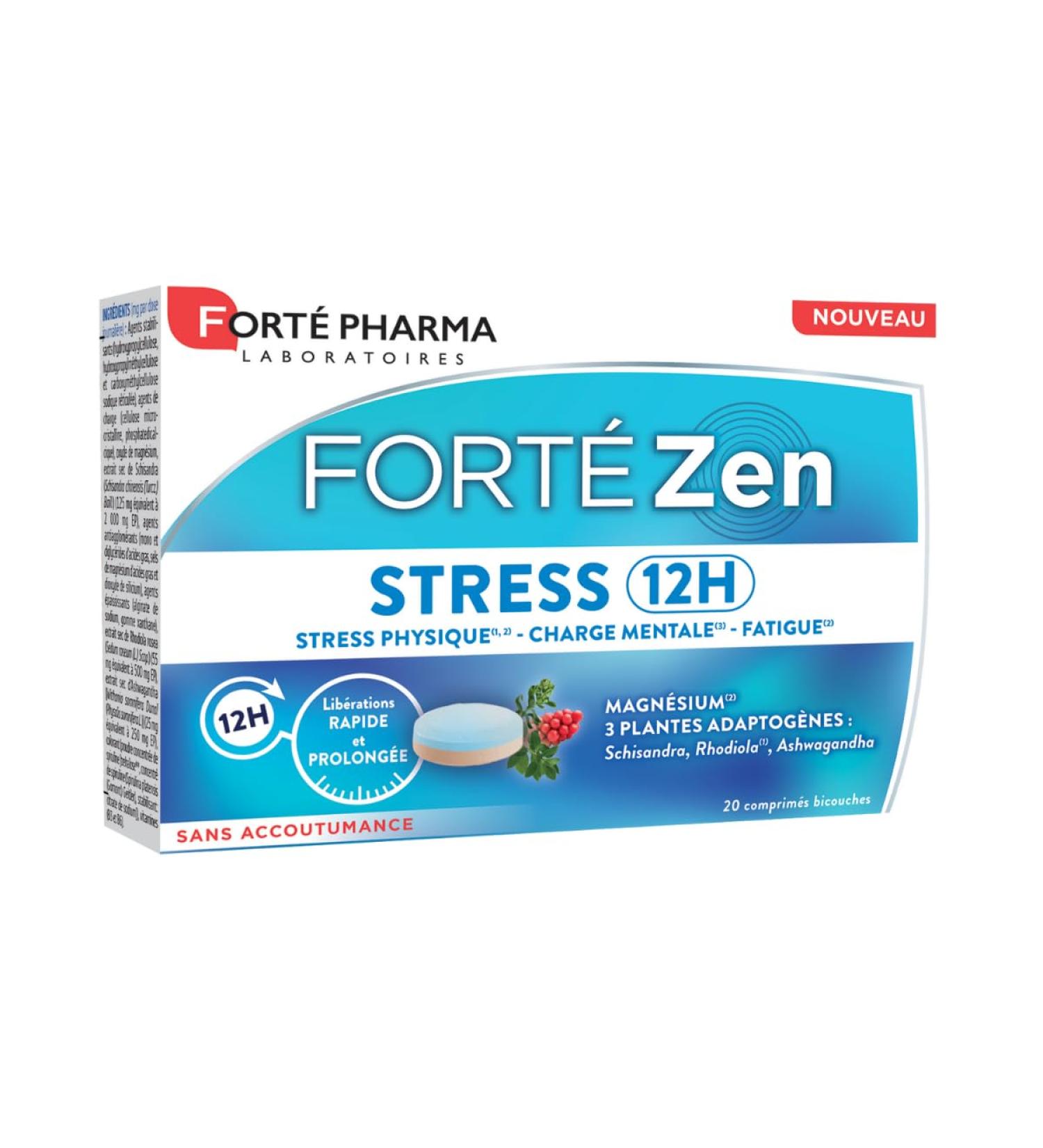 Fort Pharma - Fort Zen Stress 12H - Adult Fatigue Extended Release Dietary Supplement - Vitamin B6 Magnesium Rhodiola Ashwagandha Spirulina - 20 Two-Layer Tablets 1/Day - Buy Online on GoSupps.com