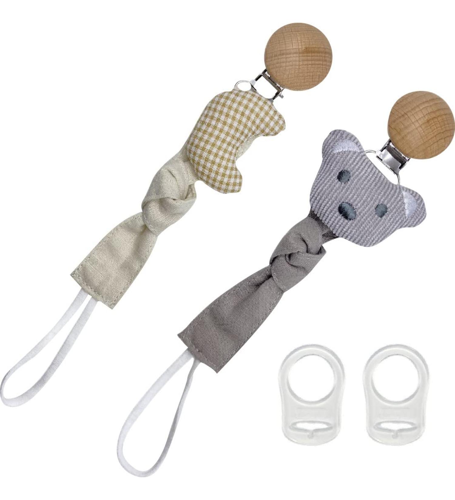 Lichuanuk Baby Pacifier Chain Set - 2-Piece Fabric Clip & Beech Wood for Boys & Girls - Includes Pacifier Rings - Ideal for All Baby Bite Toys - Buy Online on GoSupps.com
