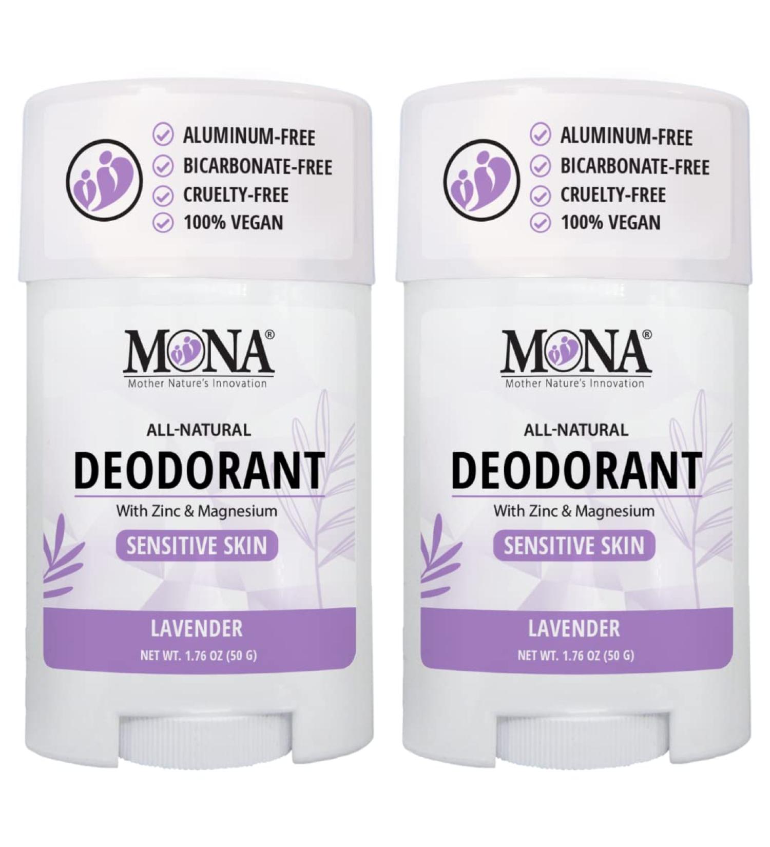 MONA BRANDS All Natural Deodorant For Women & Men | For Sensitive Skin | No Aluminum or Baking Soda | (2-Pack LAVENDER 1.76 Oz each) - Buy Online on GoSupps.com