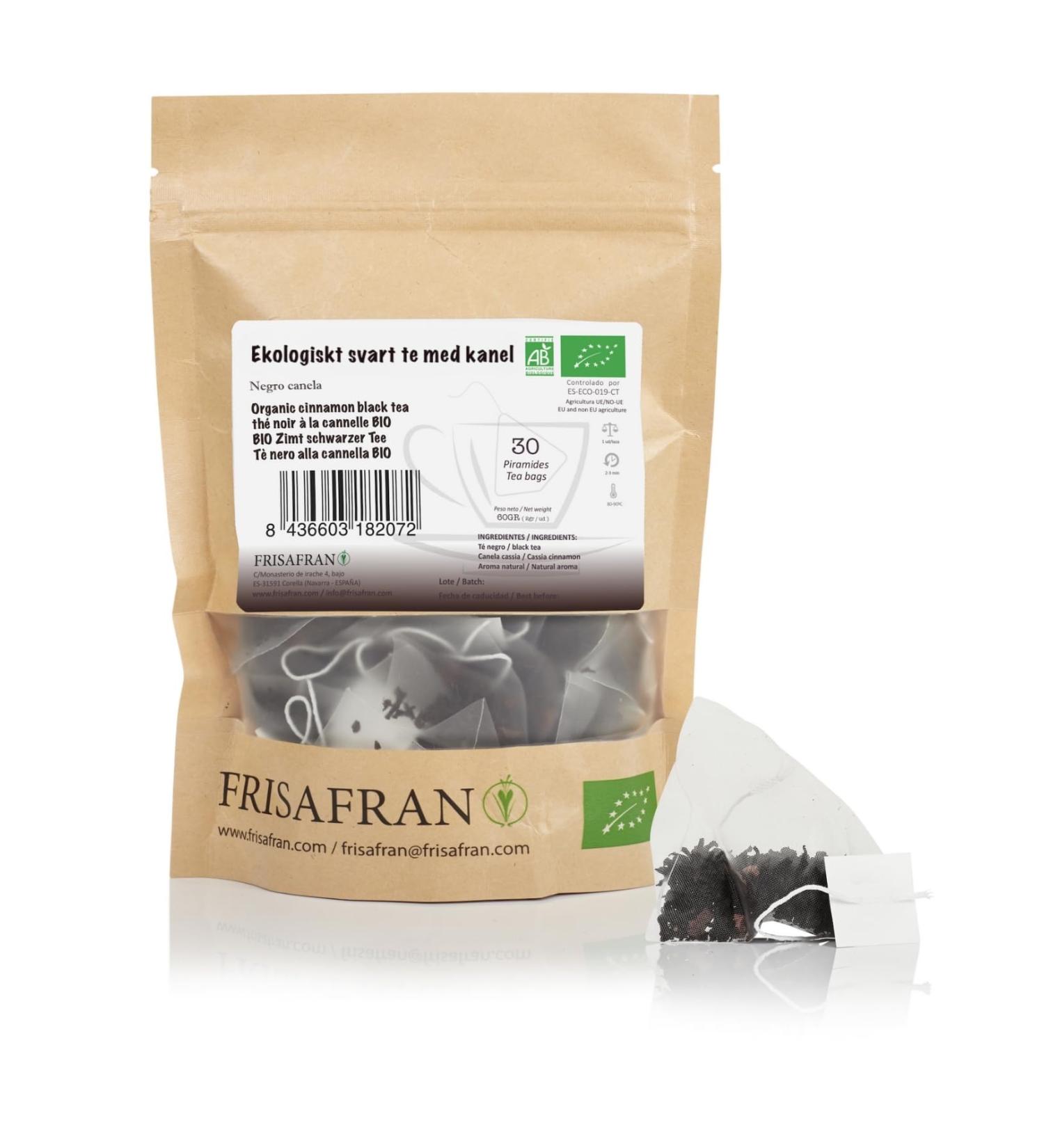  FRISAFRAN FRISAFRAN | Organic Pyramid Cinnamon Black Tea 30 units | 60g | Black Tea | Black Tea Bags | Natural Antioxidant & Energizer | Decaffeinated Tea | Cinnamon Tea | No Additives - Buy Online on GoSupps.com