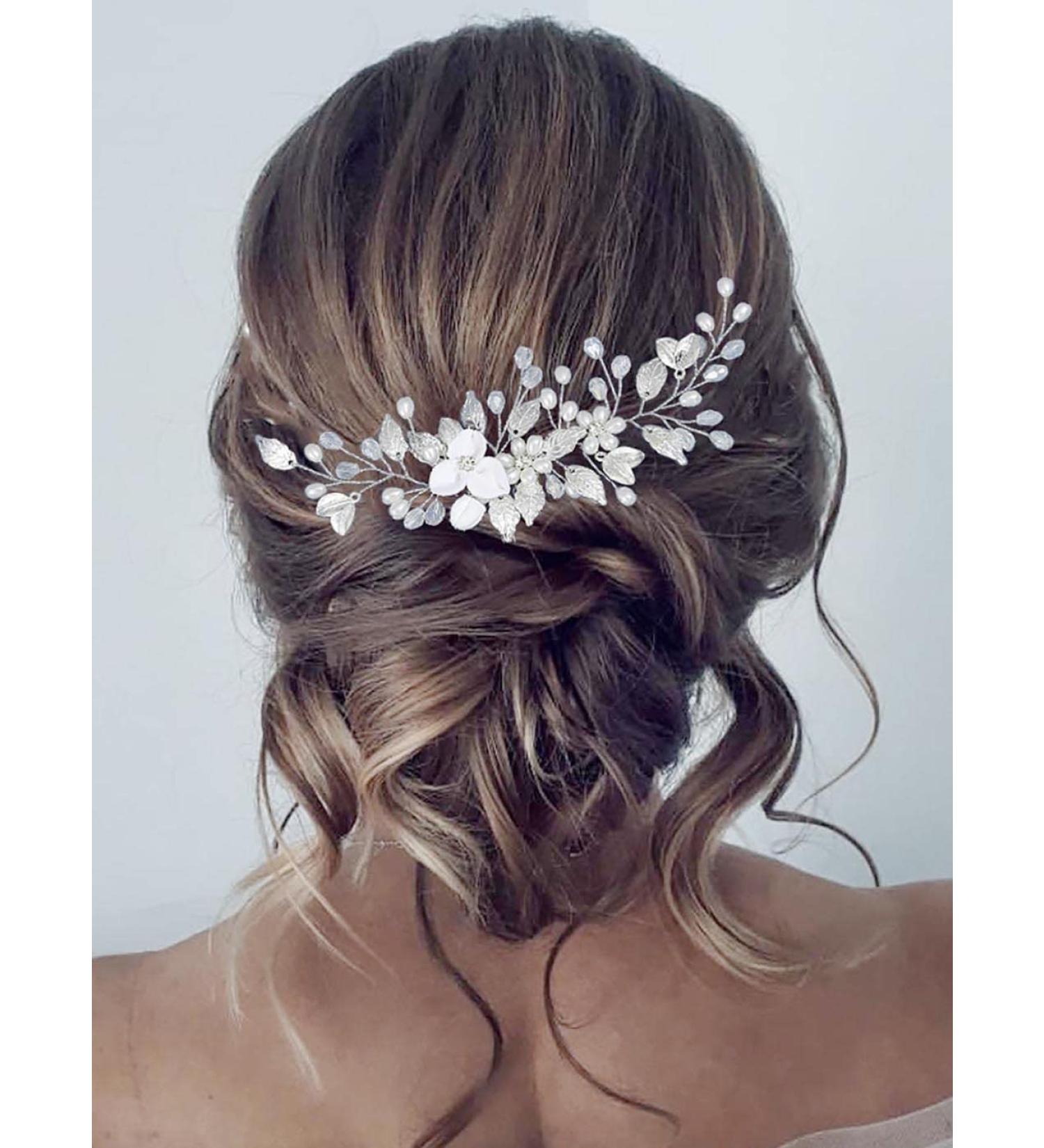 Vakkery Bridal Wedding Hair Comb - Silver Pearl Hair Clips & Flower Hair Accessories for Women & Girls - Buy Online on GoSupps.com