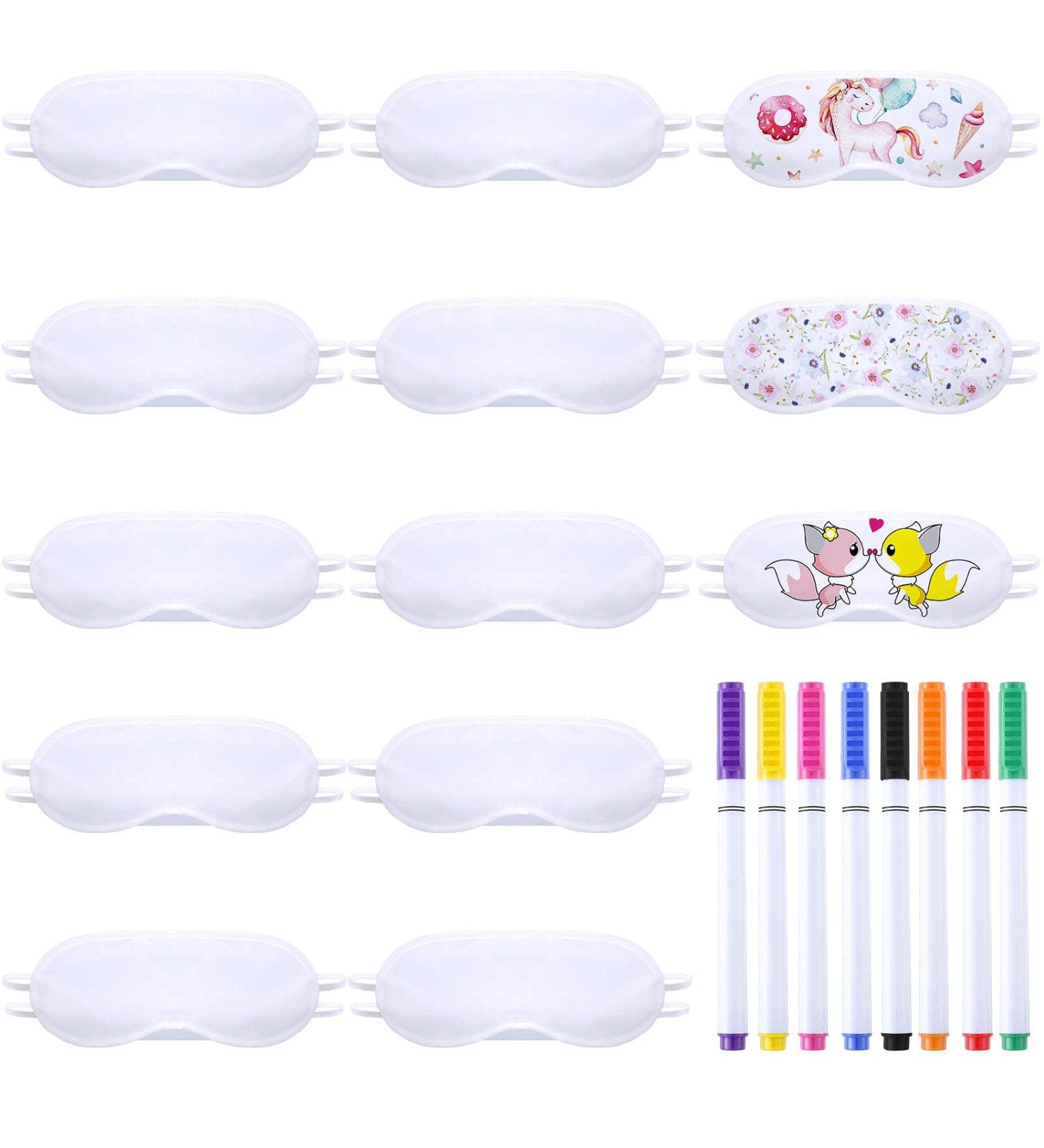 10-Piece White Eye Sleep Sublimation Coverings with 8 Fabric Marker Pens | Soft Blindfold for Sleeping, Travel & Games - Buy Online on GoSupps.com