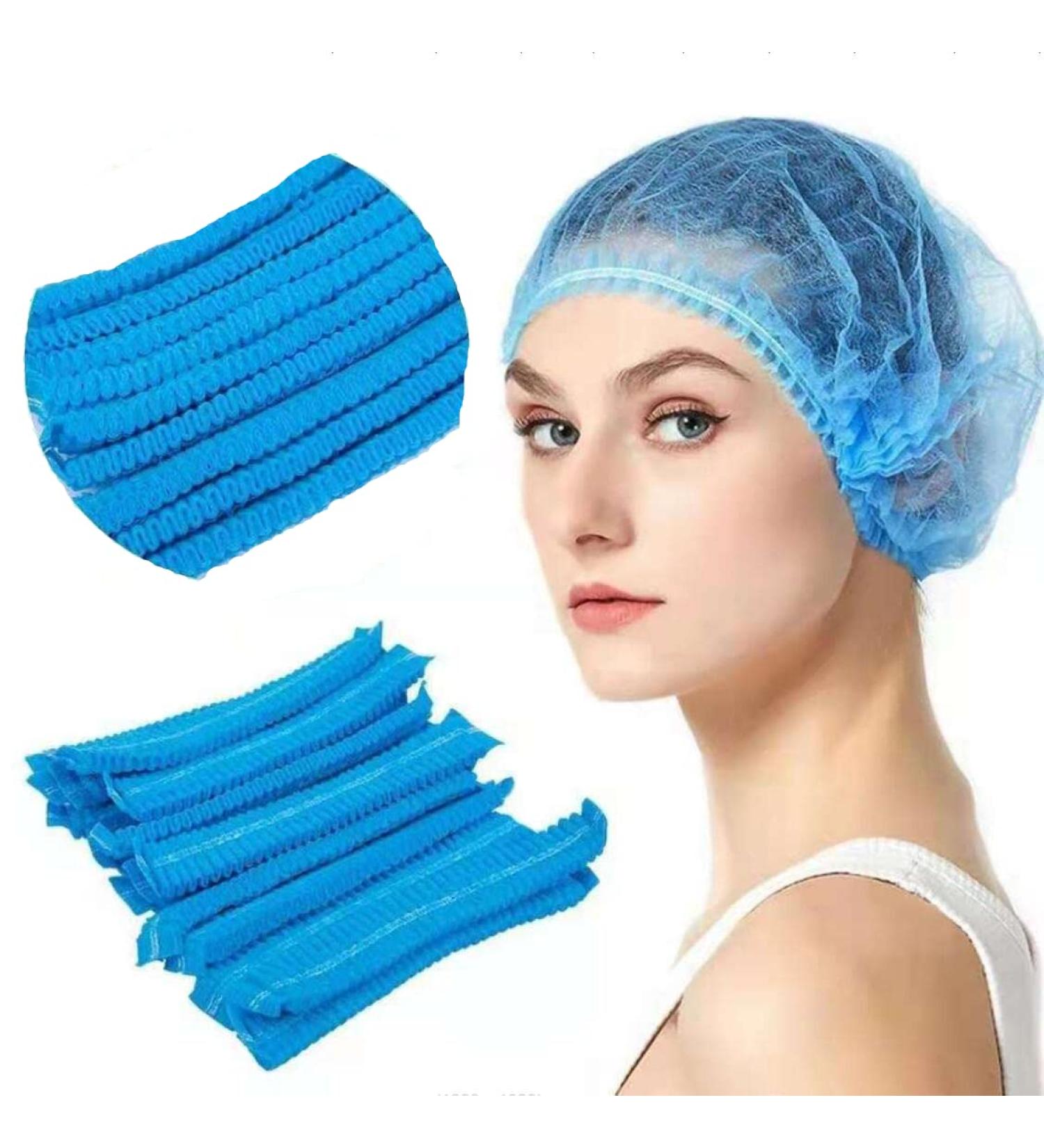COOBL 100 PCS Disposable Blue Bouffant Caps - Anti-Dust Hair Net for Hospital, Salon, Catering & Laboratory - Buy Online on GoSupps.com