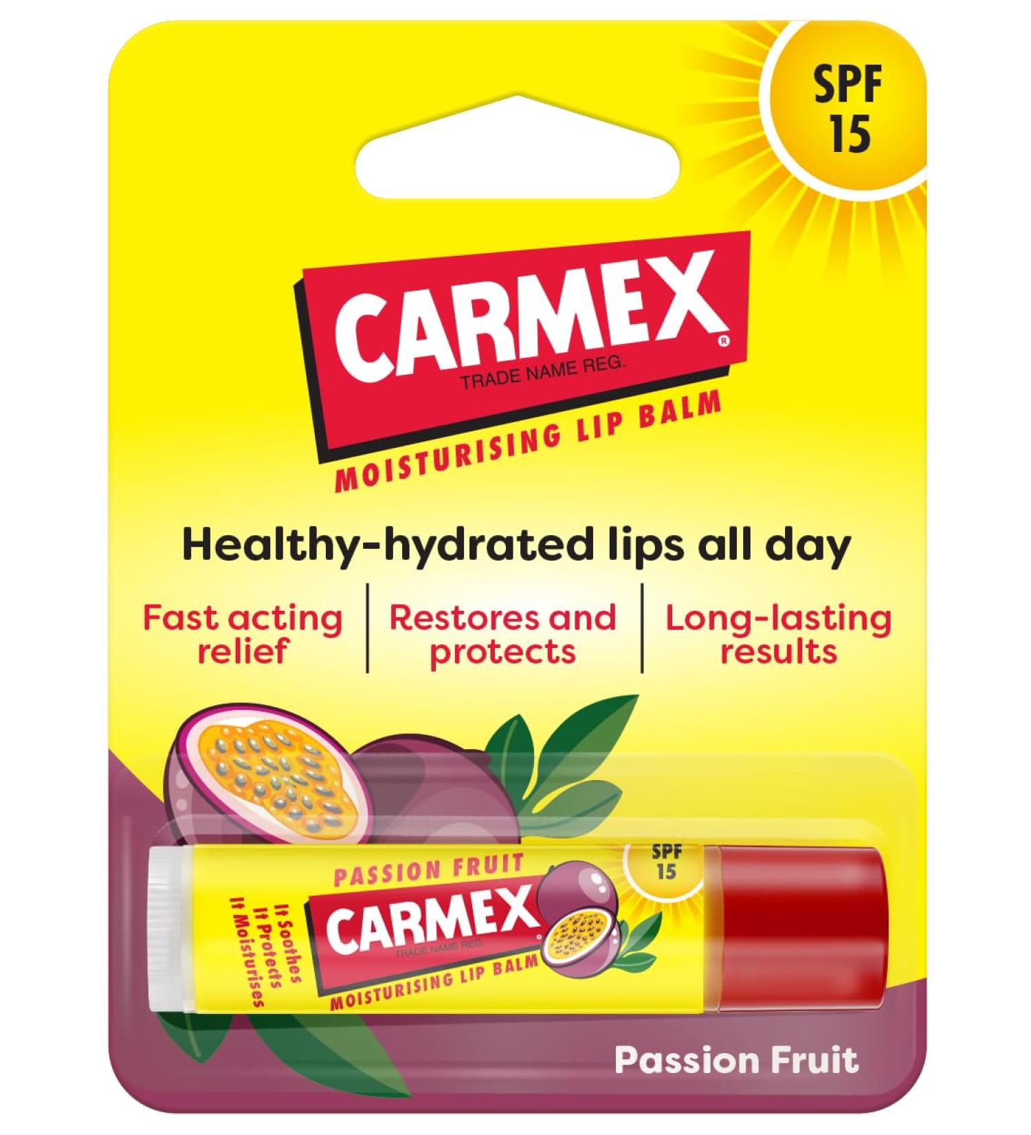 CARMEX Passionfruit SPF15 Lip Balm Stick 4.25g Restores and protects healthy hydrated lips all day Passionfruit 4.25g x1