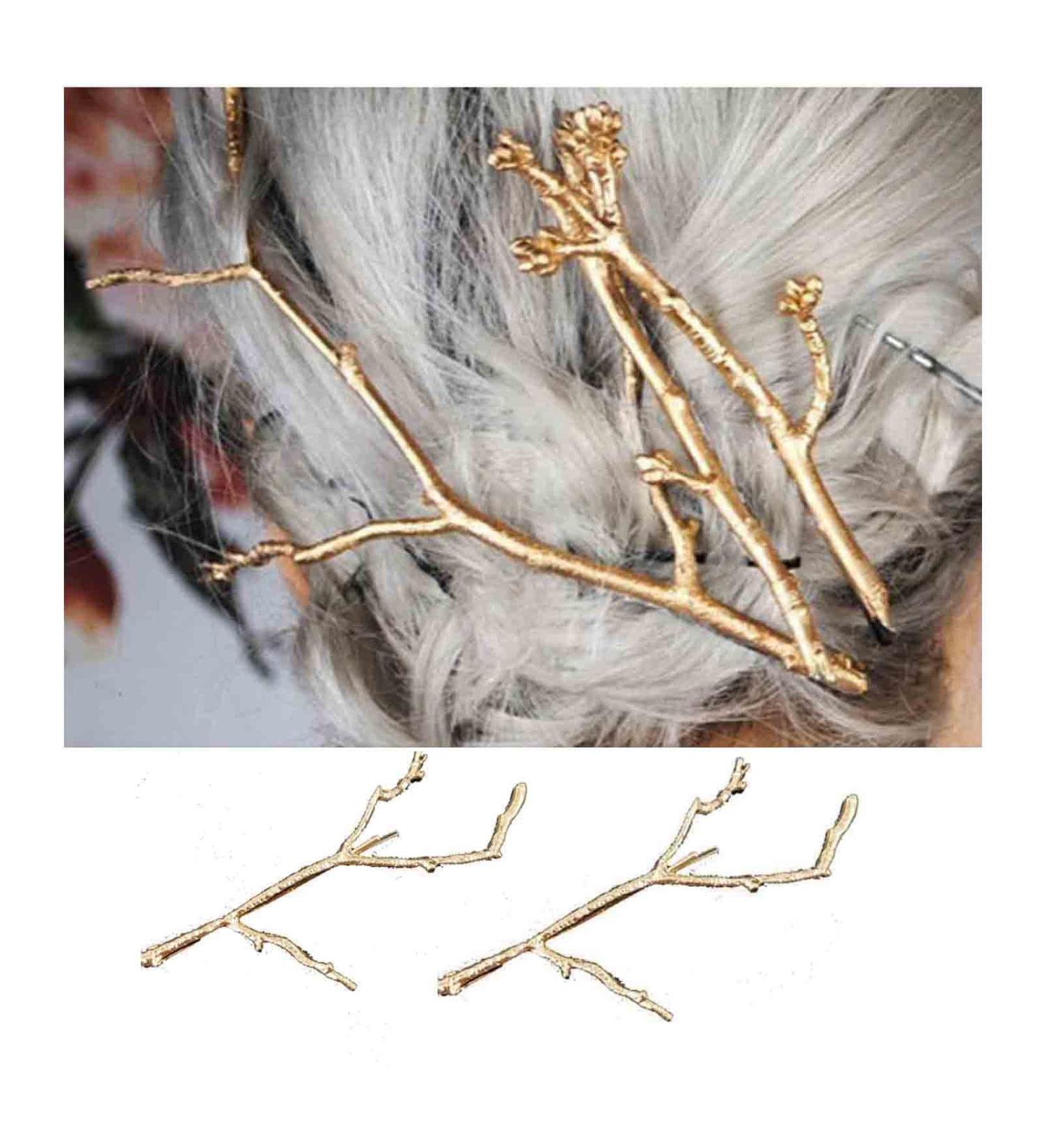 Yheakne Boho Leaf Hair Clip Gold Branch Hair Clip Pen Vintage Leaf Barrette Hair Clip Decorative Hair Clips Metal Hair Accessories for Women and Girls - Buy Online on GoSupps.com