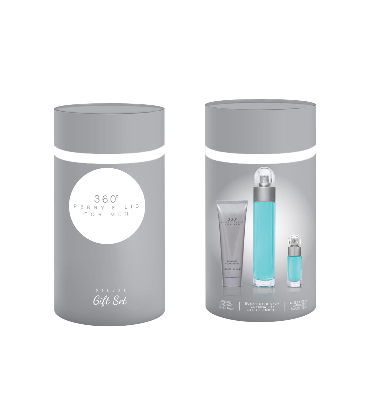 Perry Ellis 360 3-Piece Gift Set - Men's Cologne - 3.4 fl oz EDT 3 oz Shower Gel .25 fl oz EDT mini travel spray - fresh woody citrus aquatic long-lasting gift idea - Buy Online on GoSupps.com