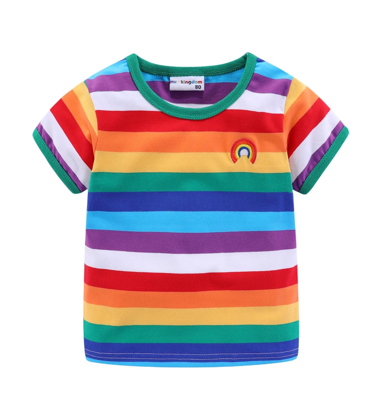Mud Kingdom Little Boys T-Shirt 18-24 Months Green Rainbow Stripe | Short Sleeve - Buy Online on GoSupps.com