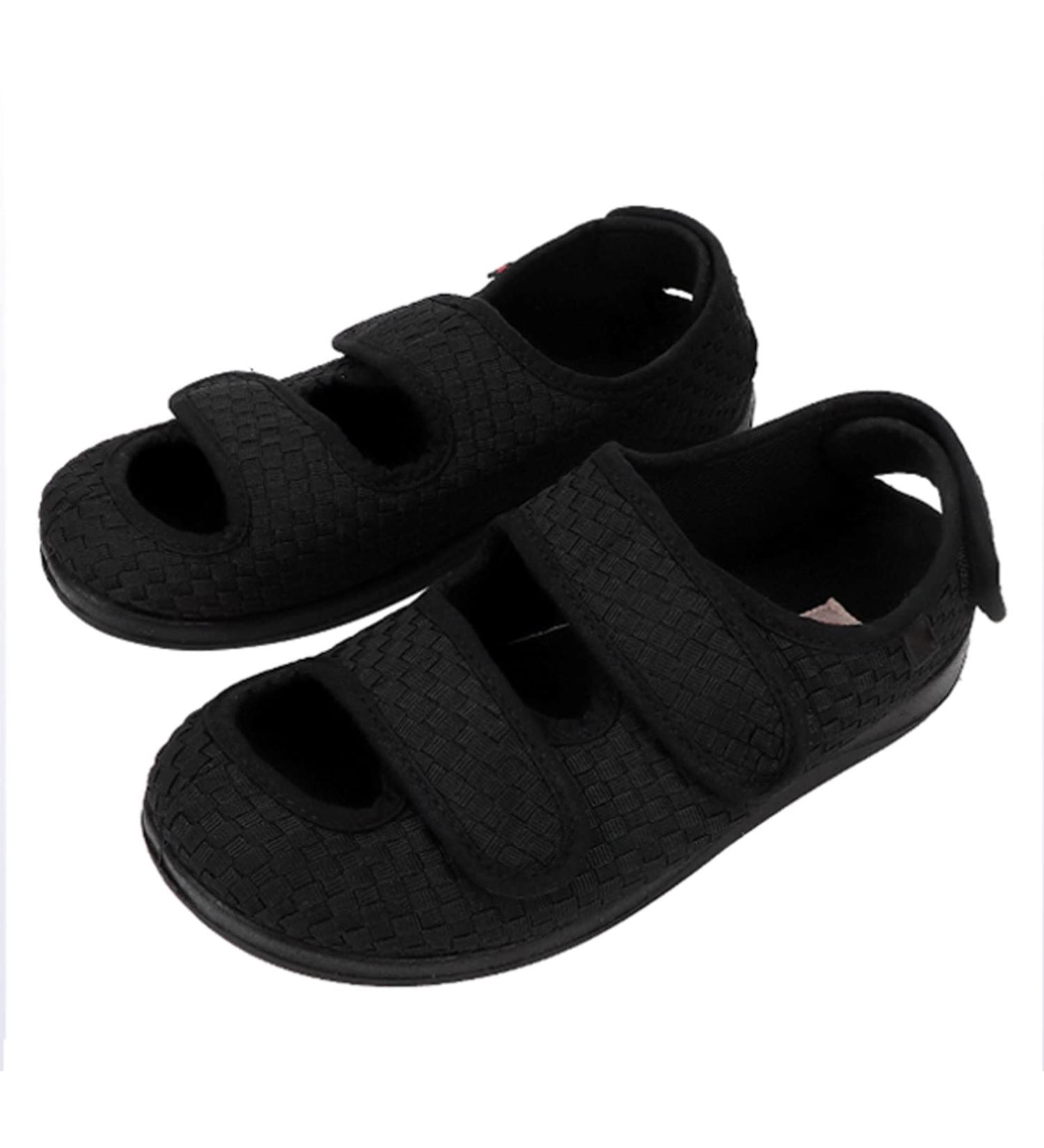 LEEWEE Diabetic Slippers - Extra Wide Adjustable Sandals for Swollen Feet - Black 46 - Buy Online on GoSupps.com