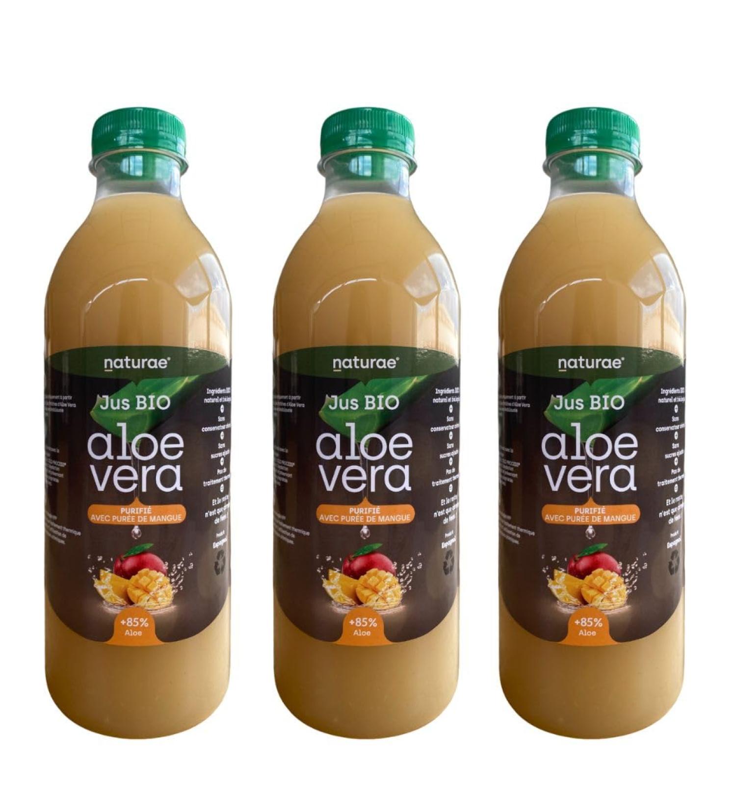 NATURAE Organic Aloe Vera Juice with Mango - 3 unit of 1000 ml (3) - Aloe Vera drink with pieces - Buy Online on GoSupps.com