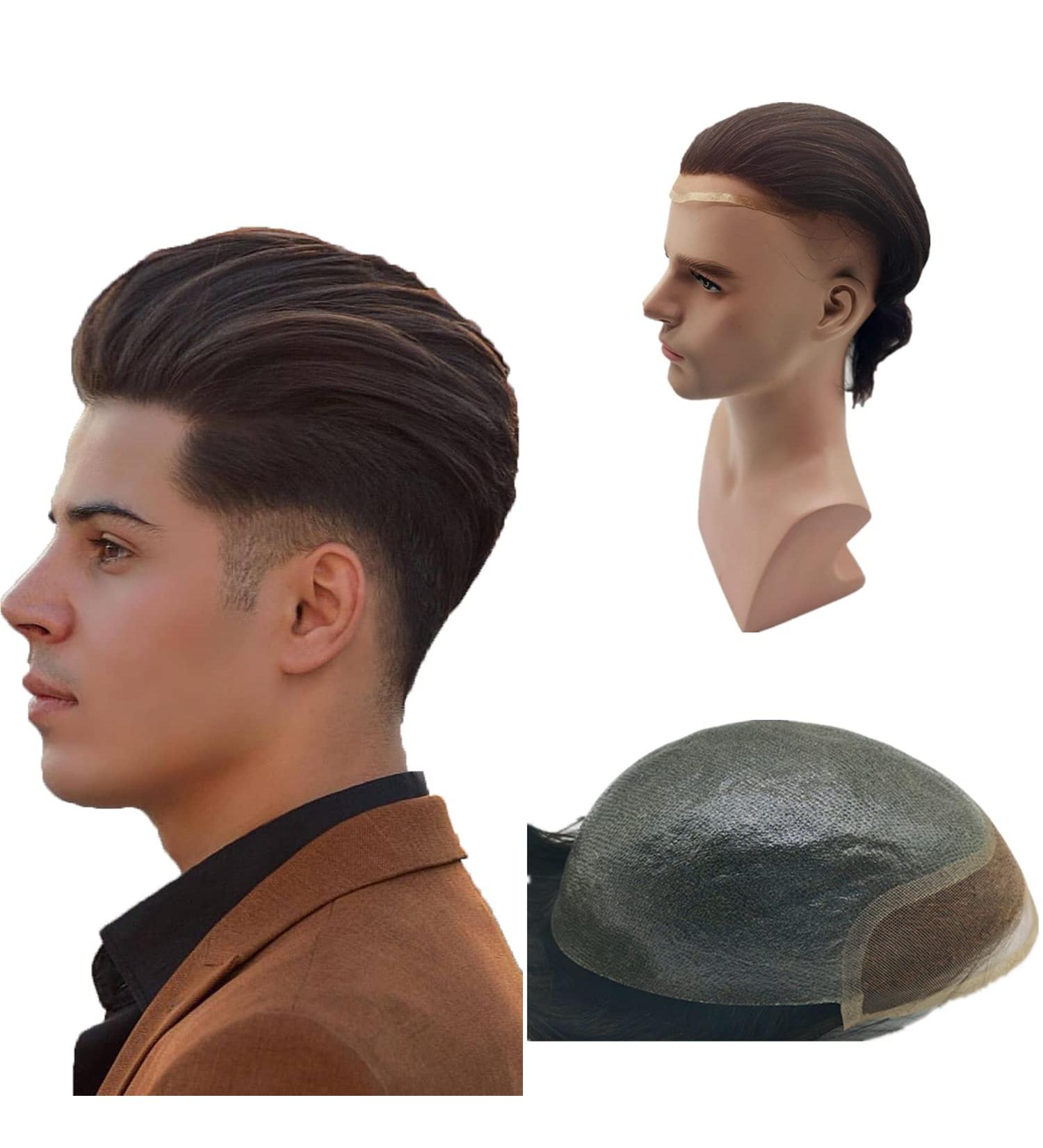 Real Hair Toupet for Men | European Hair Replacement System | Natural Hairline PU Skin Lace Front (#2 Deep Brown) - Buy Online on GoSupps.com