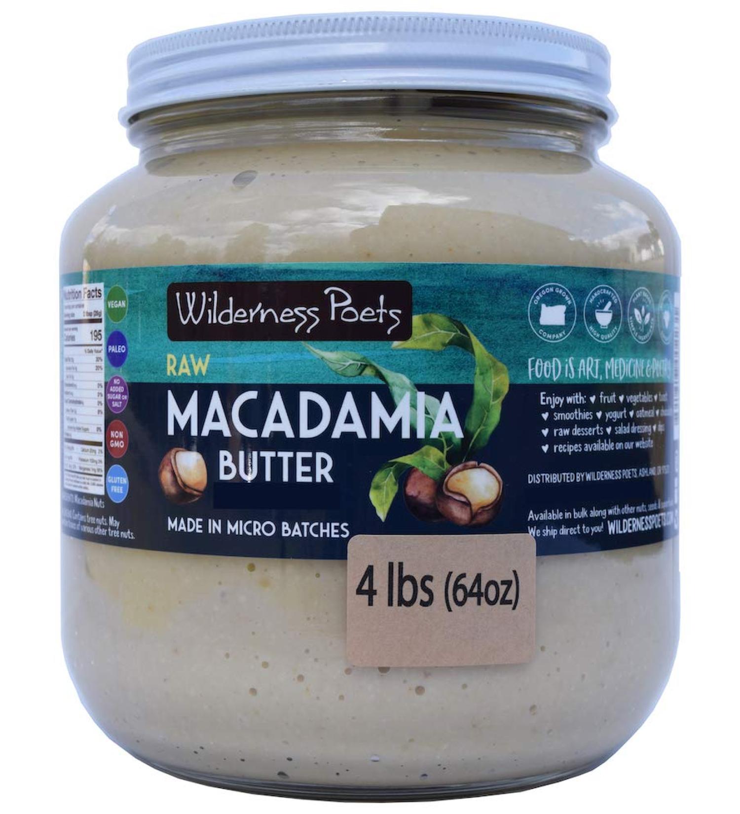 Wilderness Poets Raw Macadamia Butter 64oz - 4lb | Pure & Creamy | Pack of 1 - Buy Online on GoSupps.com