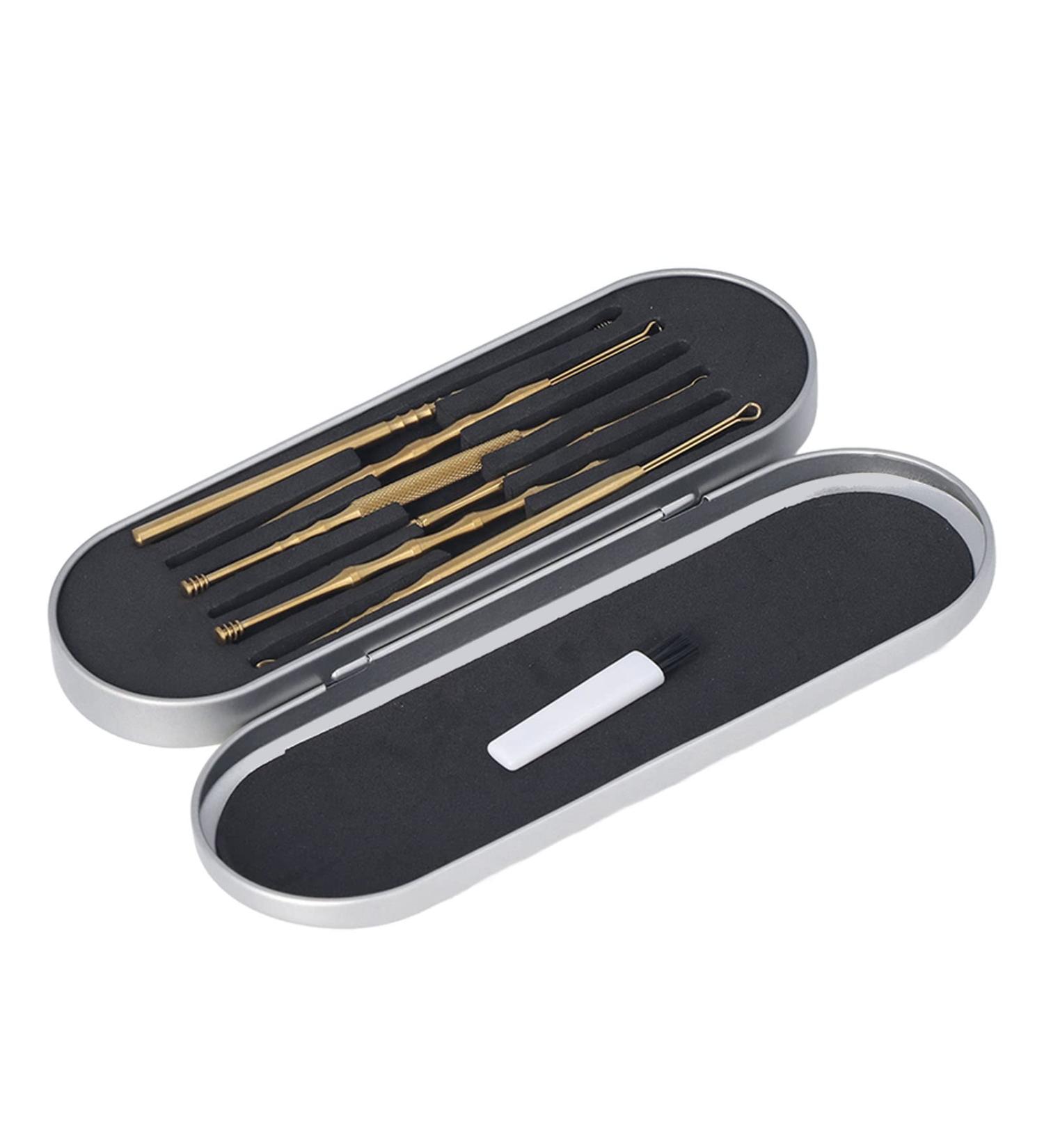 Ear Cleaning Kit Remover Handle Set Case Tool Shaped Stainless Spoon Ear Spoon Set Ear Pick Set Spoon Shaped Stainless Steel Adhesive Removers (Gold) - Buy Online on GoSupps.com