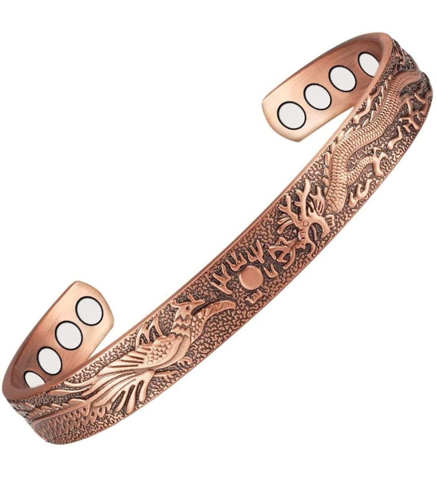 YINOX Copper Magnetic Bracelet for Arthritis Pain Relief - 8 Magnet Dragon Design 6.5 Inch - Ideal for Men & Women - Buy Online on GoSupps.com