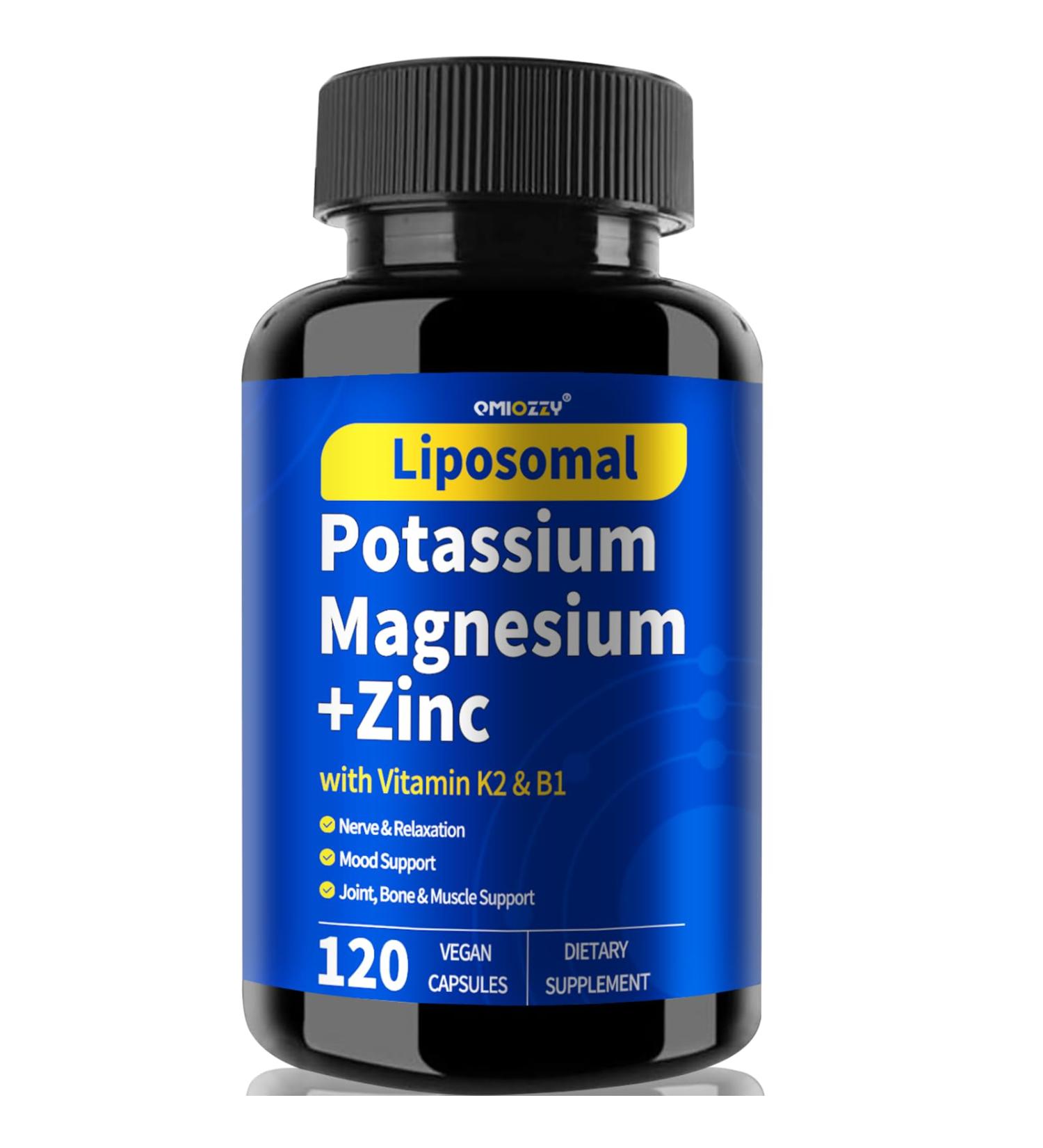 Potassium Magnesium Supplement 1600mg Liposomal Magnesium Aspartate Potassium Chloride with Zinc K2 Vitamin B1 for High Blood Pressure Support Vascular Bone & Leg Cramps 120 Veg Capsules - Buy Online on GoSupps.com