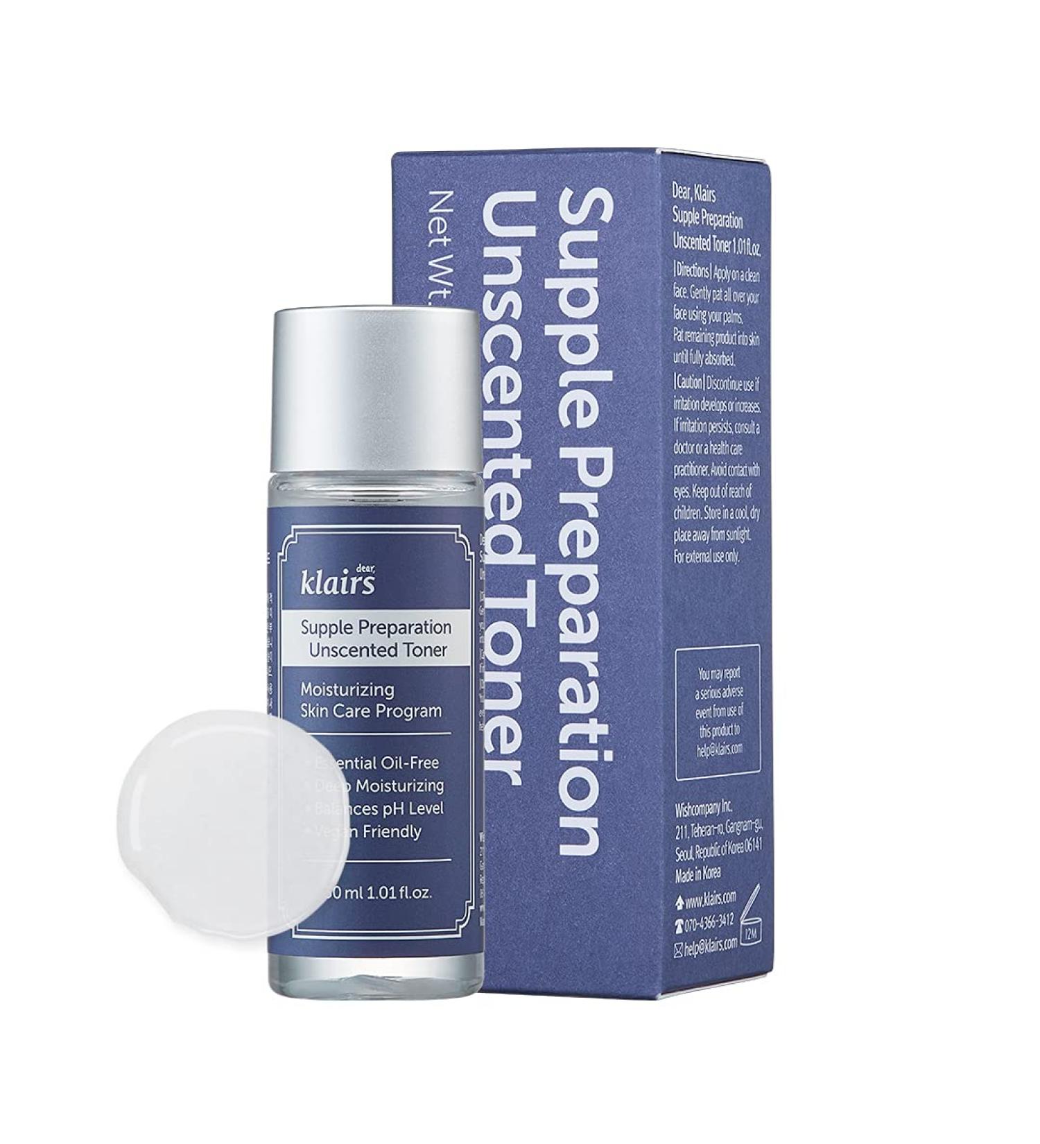 DearKlairs Supple Preparation Unscented Toner - 1.01 Fl Oz (30ml) Miniature Trial Size for Women - Gift Idea - Buy Online on GoSupps.com