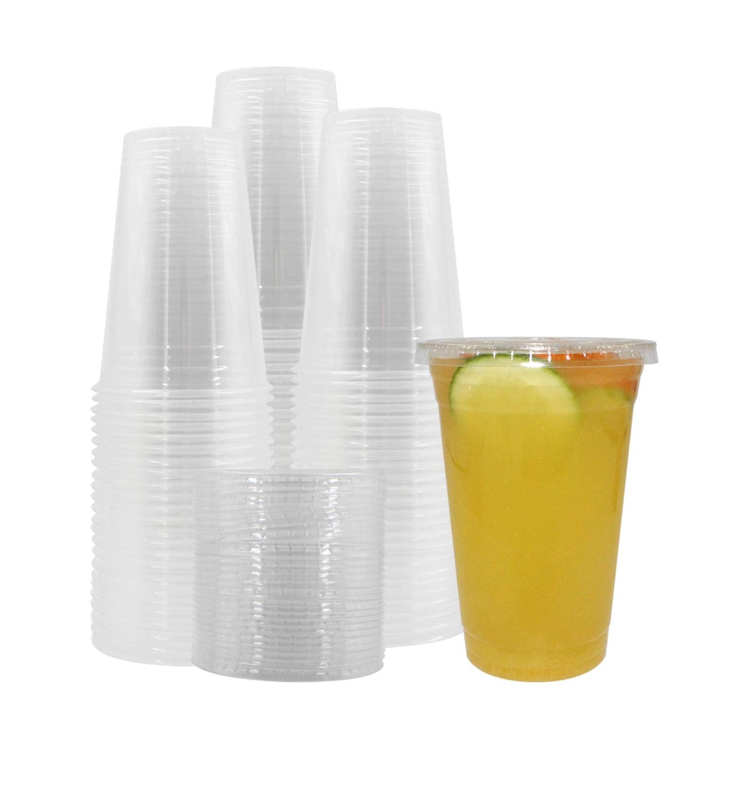 Belinlen 100 Sets 24 oz. Plastic Crystal Clear Cups with Flat Lids for Cold Drinks Iced Coffee Bubble Boba Tea Smoothie etc. (Coming with Extra 20 lids as Bonus) 24oz(100pack)with lids - Buy Online on GoSupps.com