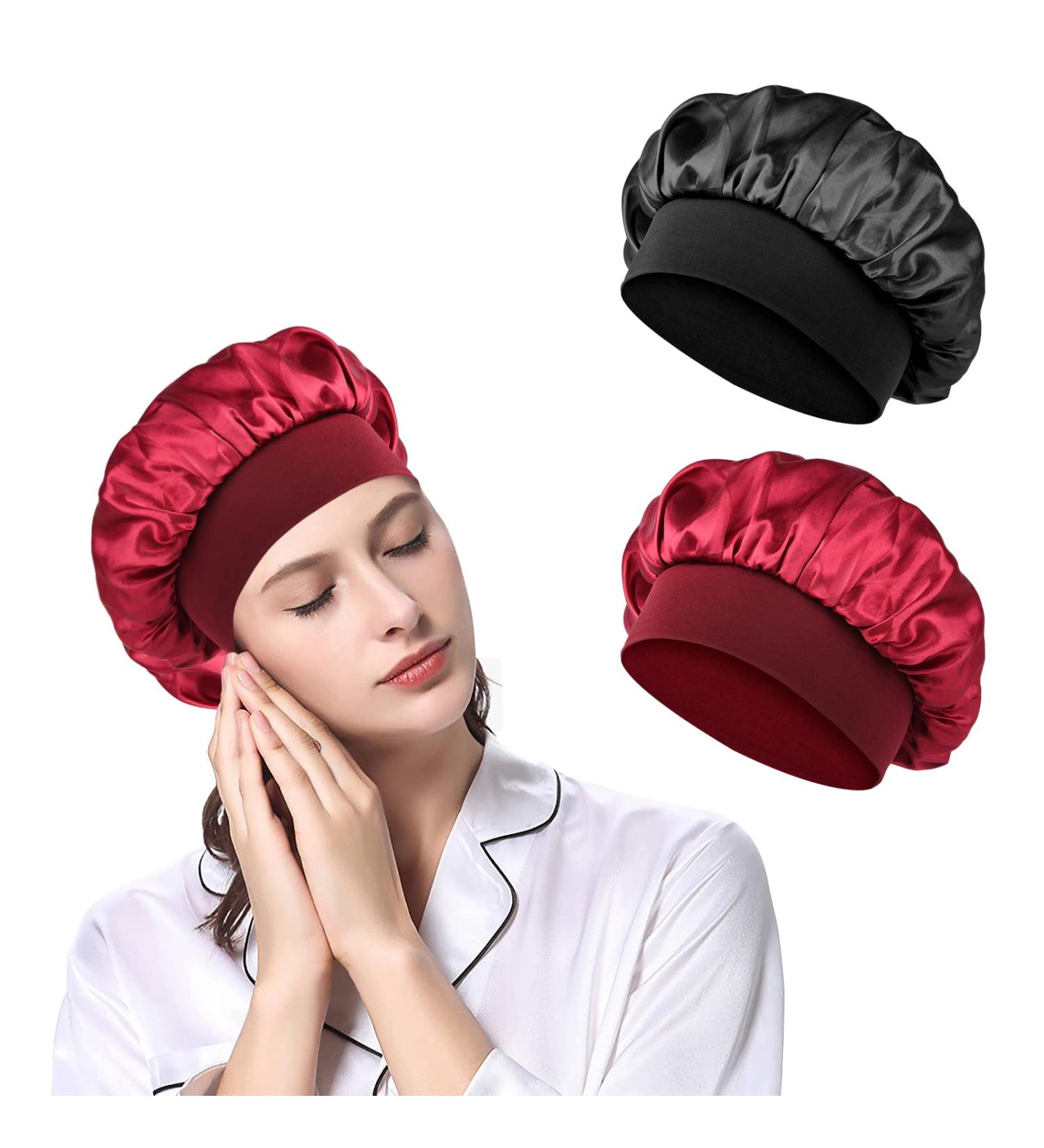 URAQT Satin Sleep Cap 2 Pack - Large Night Head Cover for Women - Soft & Comfortable Sleep Bonnet - Breathable Hair Cap for Long Curly Hair - Best for Night Sleep - Buy Online on GoSupps.com