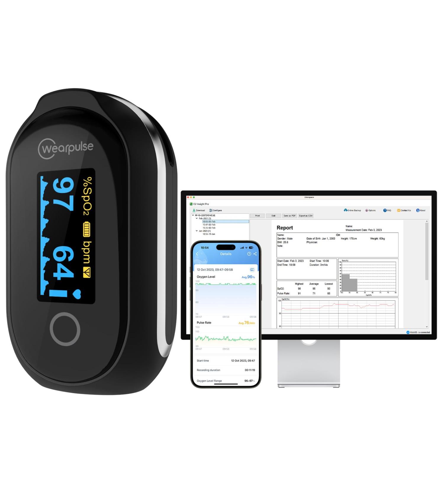 Buy Continuous Pulse Oximeter Fingertip - Rechargeable Bluetooth O2 Monitor with 8-10 Hours Storage SpO2 & Pulse Rate Tracking APP & PC Reports Audio Reminder - International Shipping Available - Buy Online on GoSupps.com