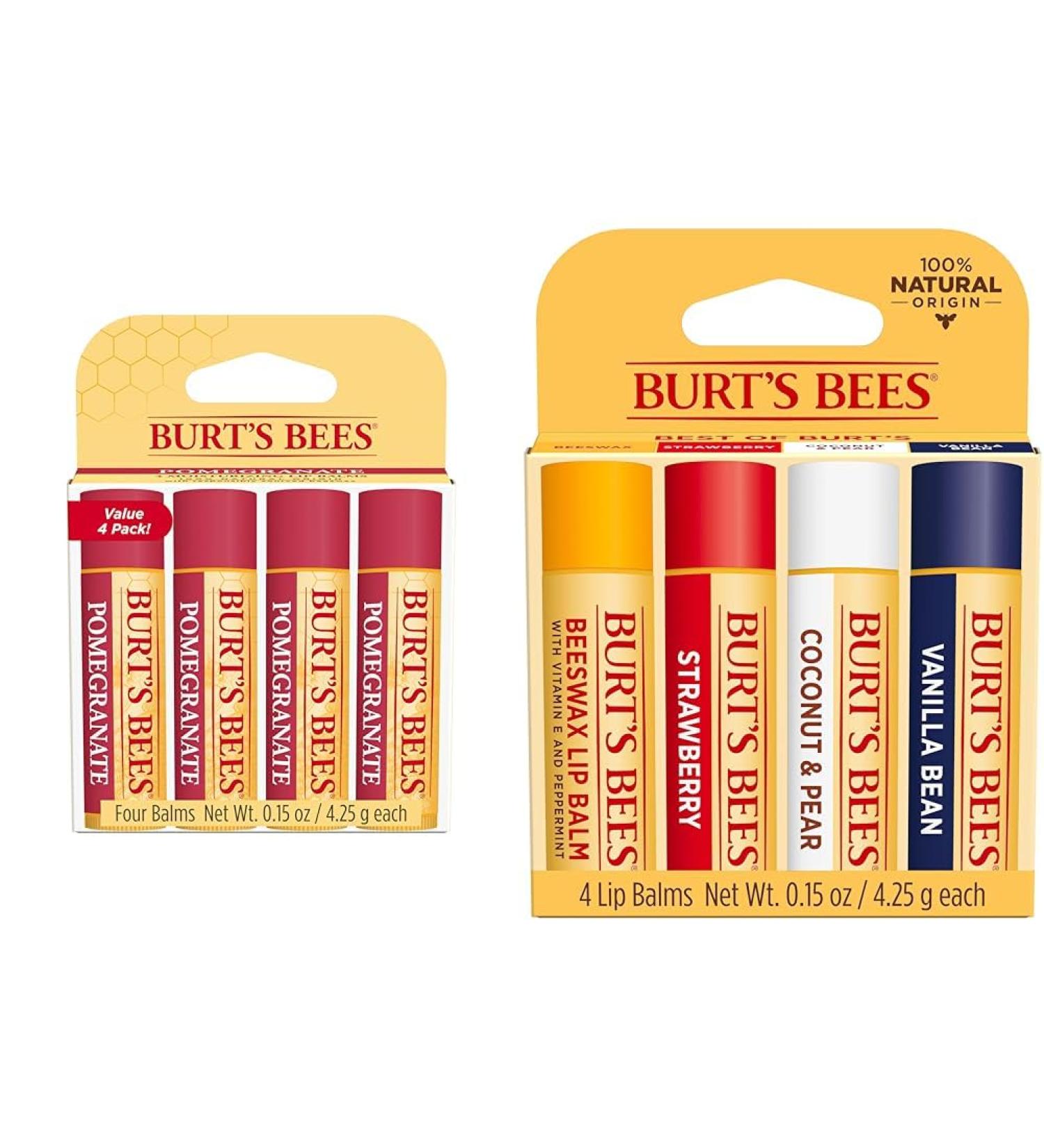 Burt's Bees Lip Balm Valentines Day Gifts Pomegranate Lip Moisturizer With Sourced Beeswax & Lip Balm Valentines Day Gifts Beeswax Strawberry Coconut and Pear and Vanilla Bean - Buy Online on GoSupps.com