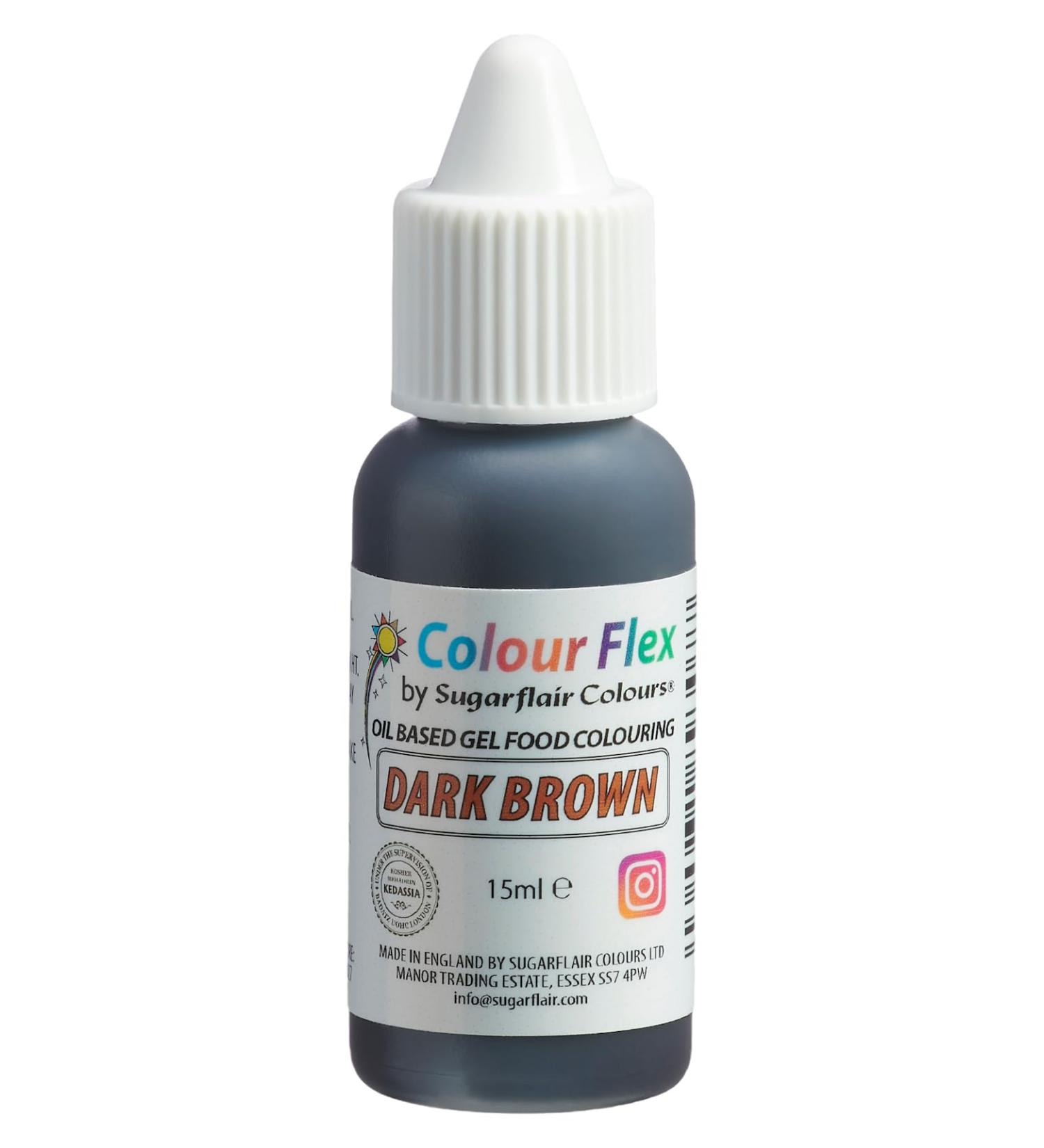 Colour Flex Dark Brown Oil Based Food Colouring Gel For Colouring High Fat Foods Buttercream Chocolate Batters Fondant Icing & More - 15ml