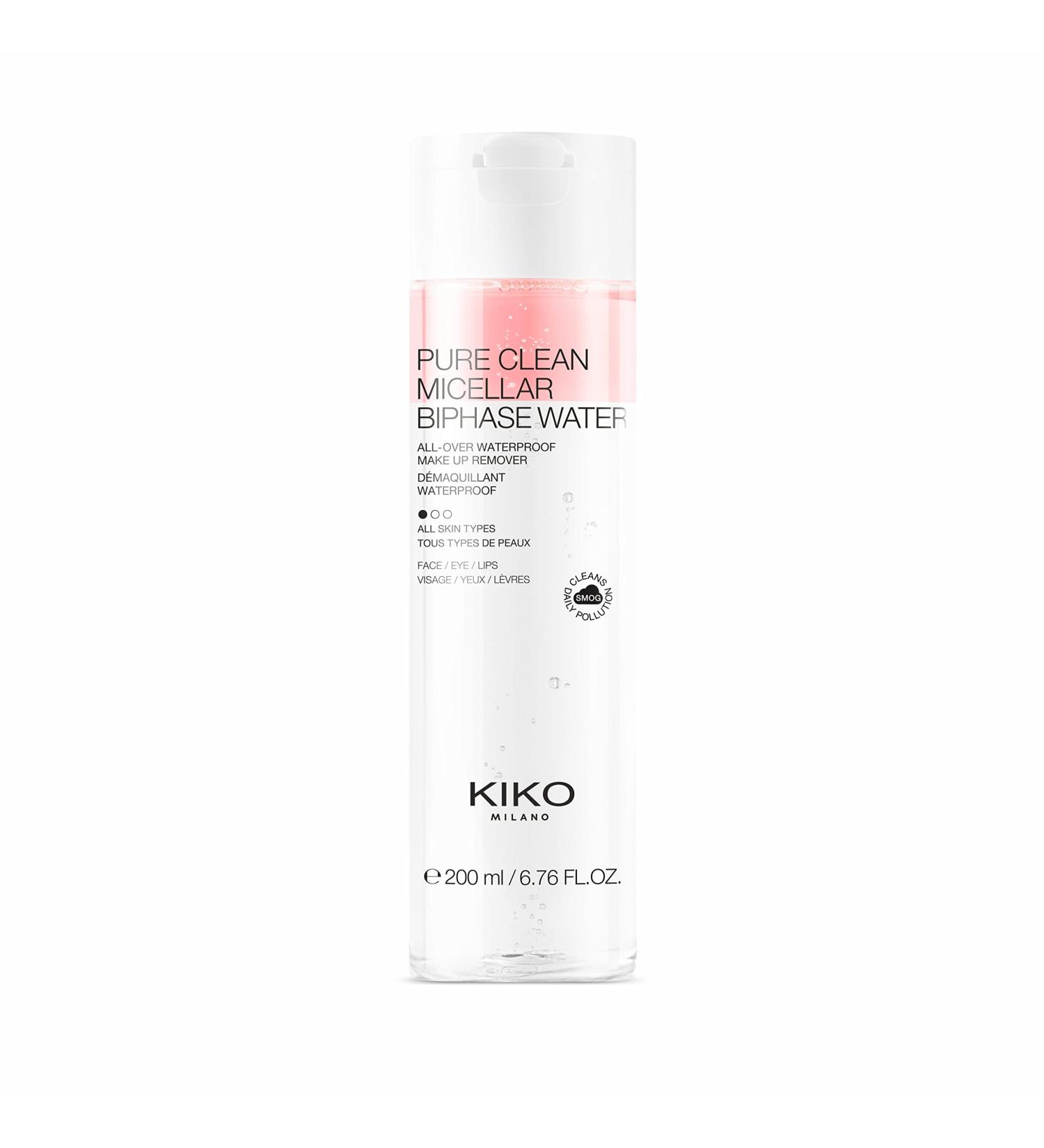KIKO Milano Pure Clean Micellar Biphase Water 200Ml | Bi-Phase Micellar Water For Cleansing Your Face Eye Contours And Lips