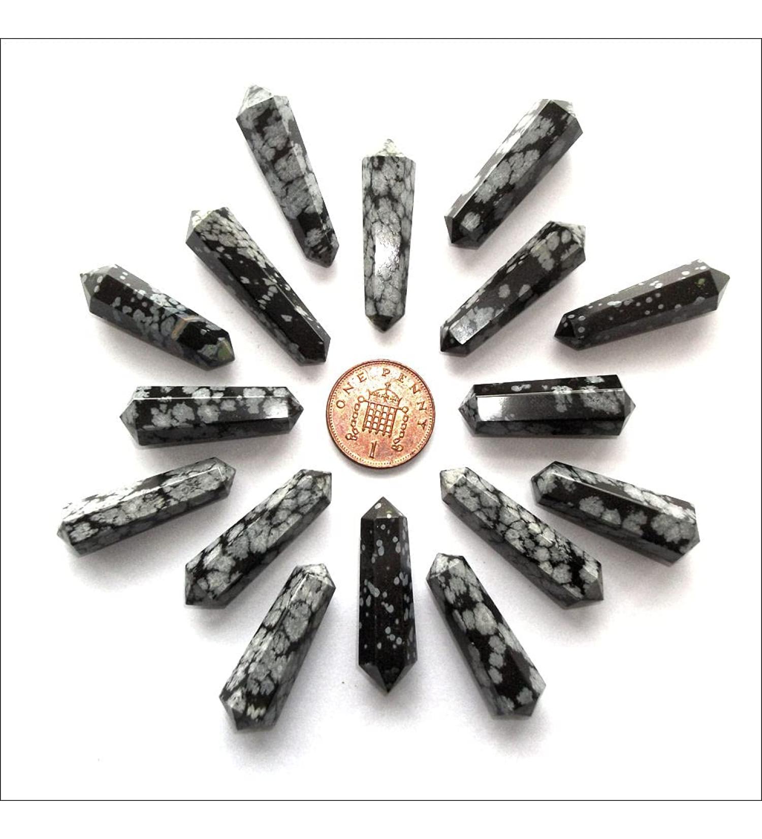 1 x Faceted DT Crystal Vogel Wand Point 30-40mm (Snowflake Obsidian)