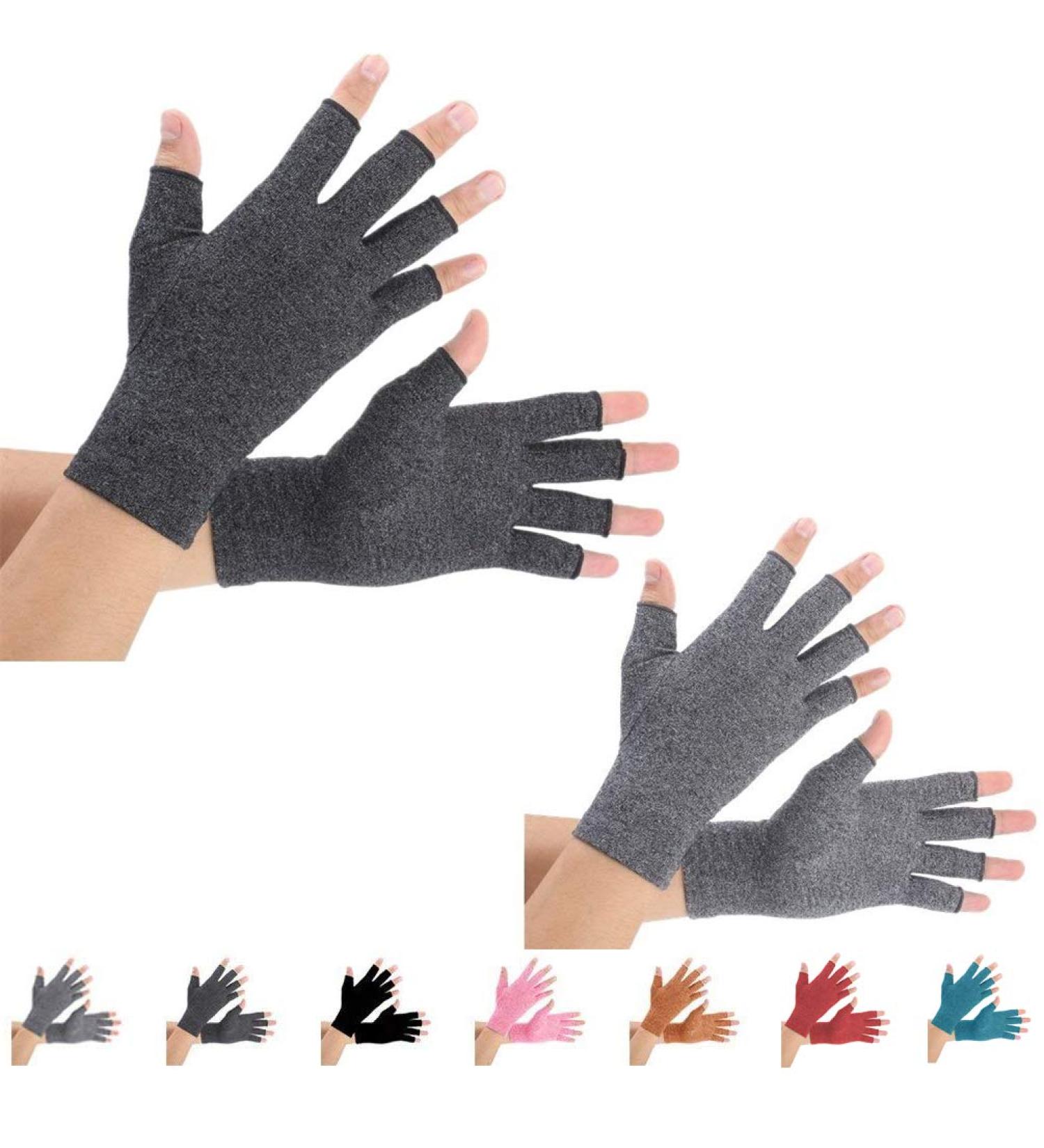 Arthritis Compression Gloves for Pain Relief - Fingerless Typing Gloves for Men and Women - Medium, Black+Gray (2 Pairs) - Buy Online on GoSupps.com