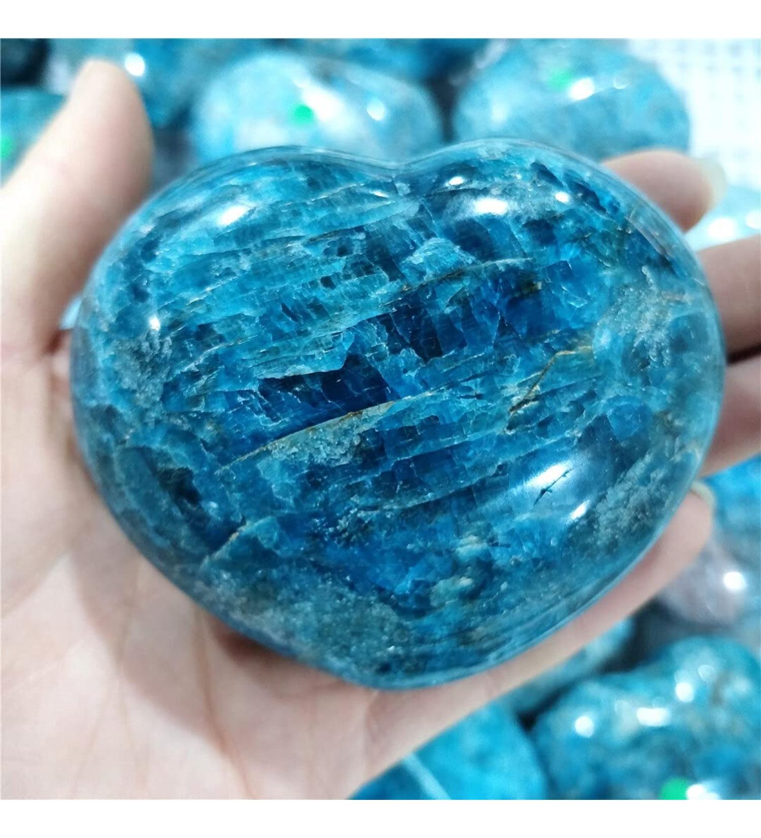 Natural Raw Blue Apatite Crystal Heart - Unique Family Gift Reiki Healing Stone Cabochons for Indie Room Decor - Lucky Stone (250-300g) - Buy Online on GoSupps.com