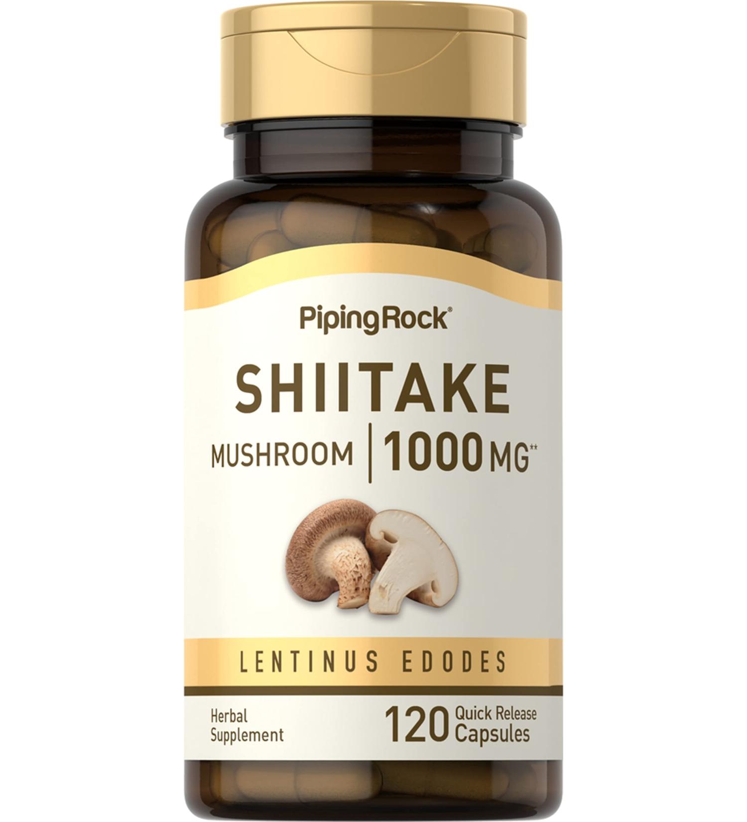 Piping Rock Shiitake Mushroom Supplement | 120 Capsules | Lentinus Edodes Herbal Extract | Non-GMO Gluten Free - Buy Online on GoSupps.com