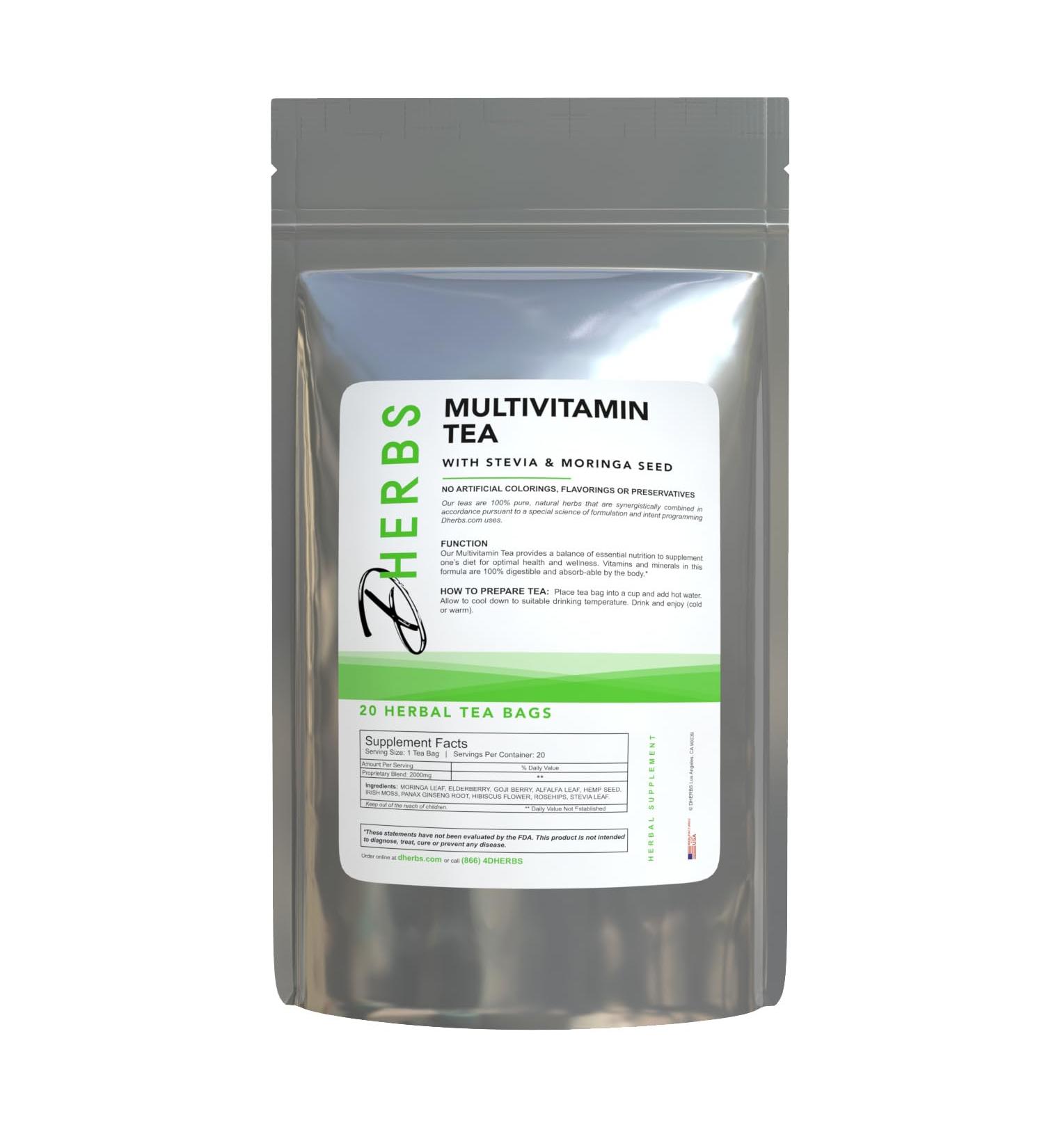 Dherbs Herbal Multivitamin Tea with Elderberry for Men and Women (20 Bags)